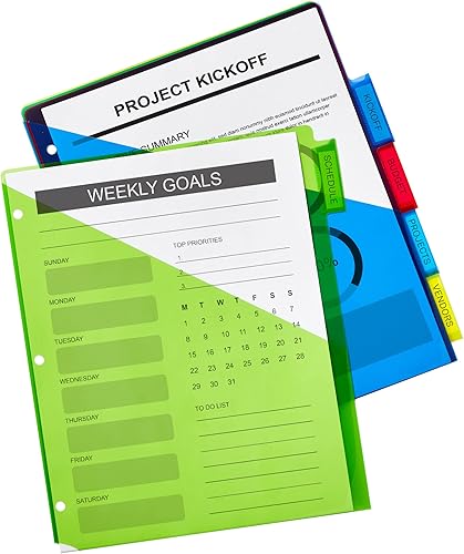 Miniatura 2 de Avery Separadores para carpetas de 3 anillas, juegos de 5 pestañas, separadores de carpeta de plástico de dos bolsillos con pestañas, multicolor, 3