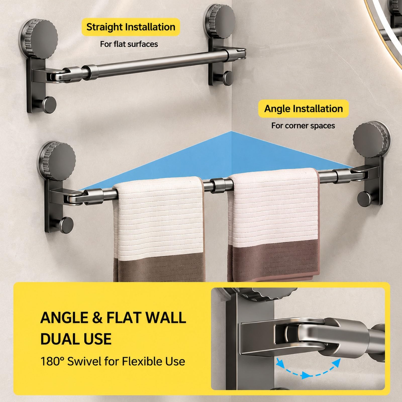 Barra Cortinas Extensible, Barra Ducha Extensible | Ajustable de 36 a 139 Cm, Acero Al Carbono, Sin Necesidad de Taladrar, Ventosa Antideslizante(Black,75-139cm/30-55in)