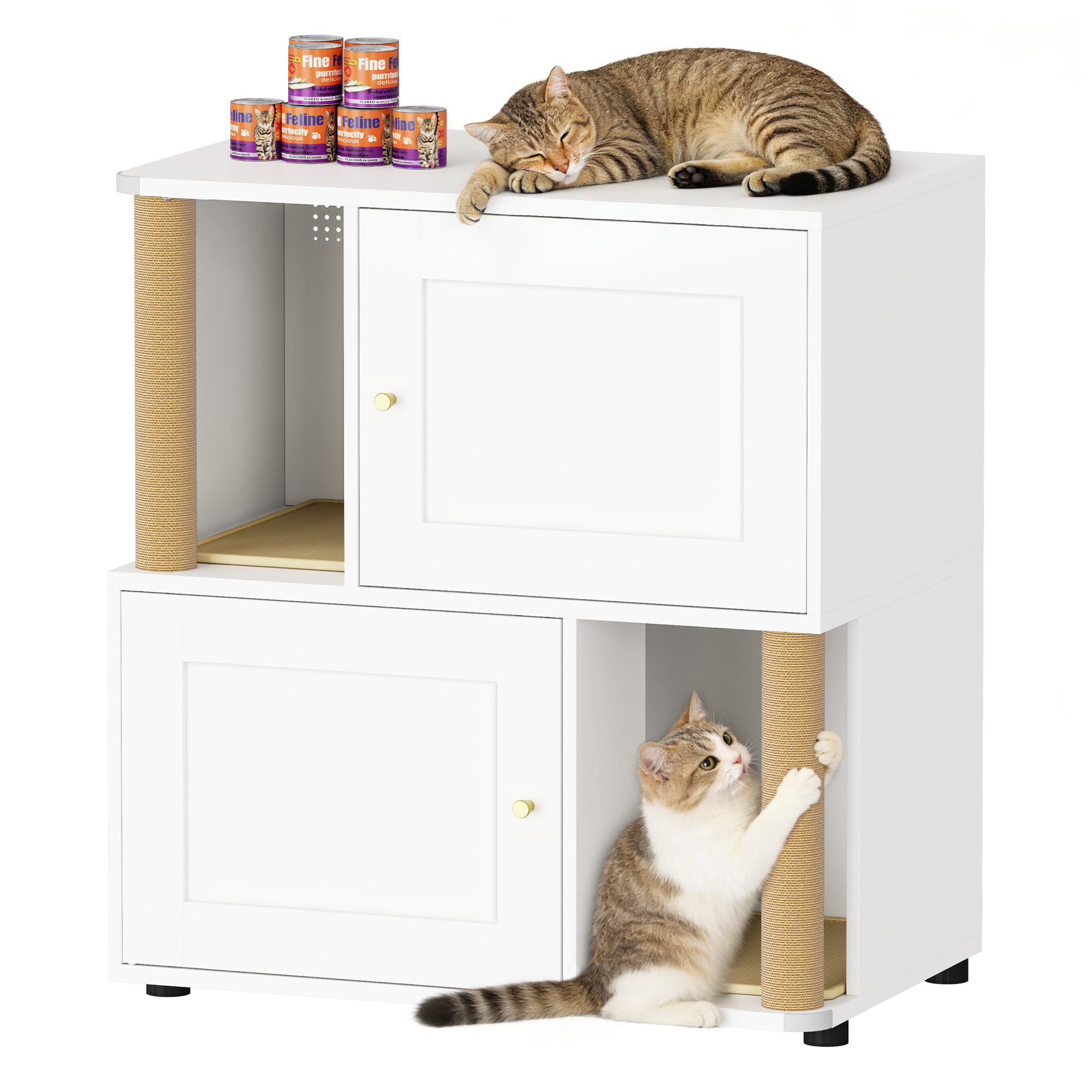 Double Cat Litter Box Enclosure, Litter Box Cabinet for 2 Cats, Hidden Cat Litter Box Furniture, Dog-Proof Litter Box Enclosure with Cats Scratching Post, Suitable for Most Litter Boxes