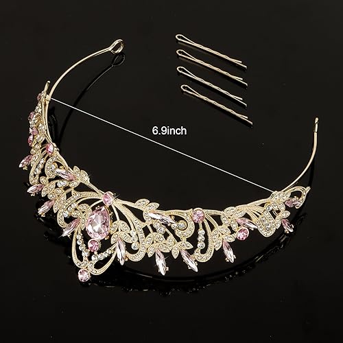 Miniatura 7 de CIEHER Corona rosa para mujeres y niñas, corona de princesa tiara rosa, coronas de cristal para mujer, corona para cumpleaños, graduación, fiesta,