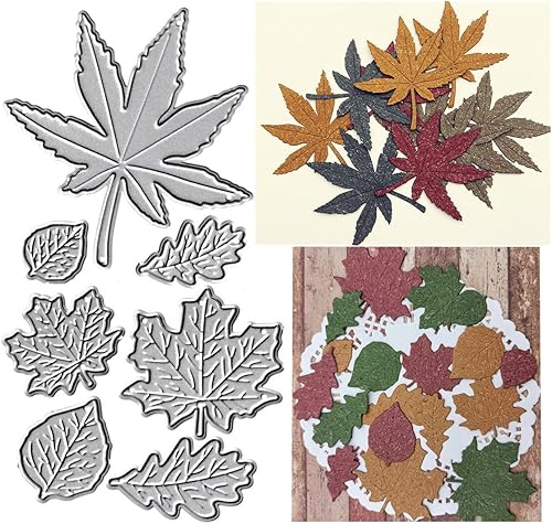 7 troqueles de corte de hojas de arce, hojas de otoño de otoño, plantillas de metal en relieve para tarjetas de álbumes de recortes y manualidades,