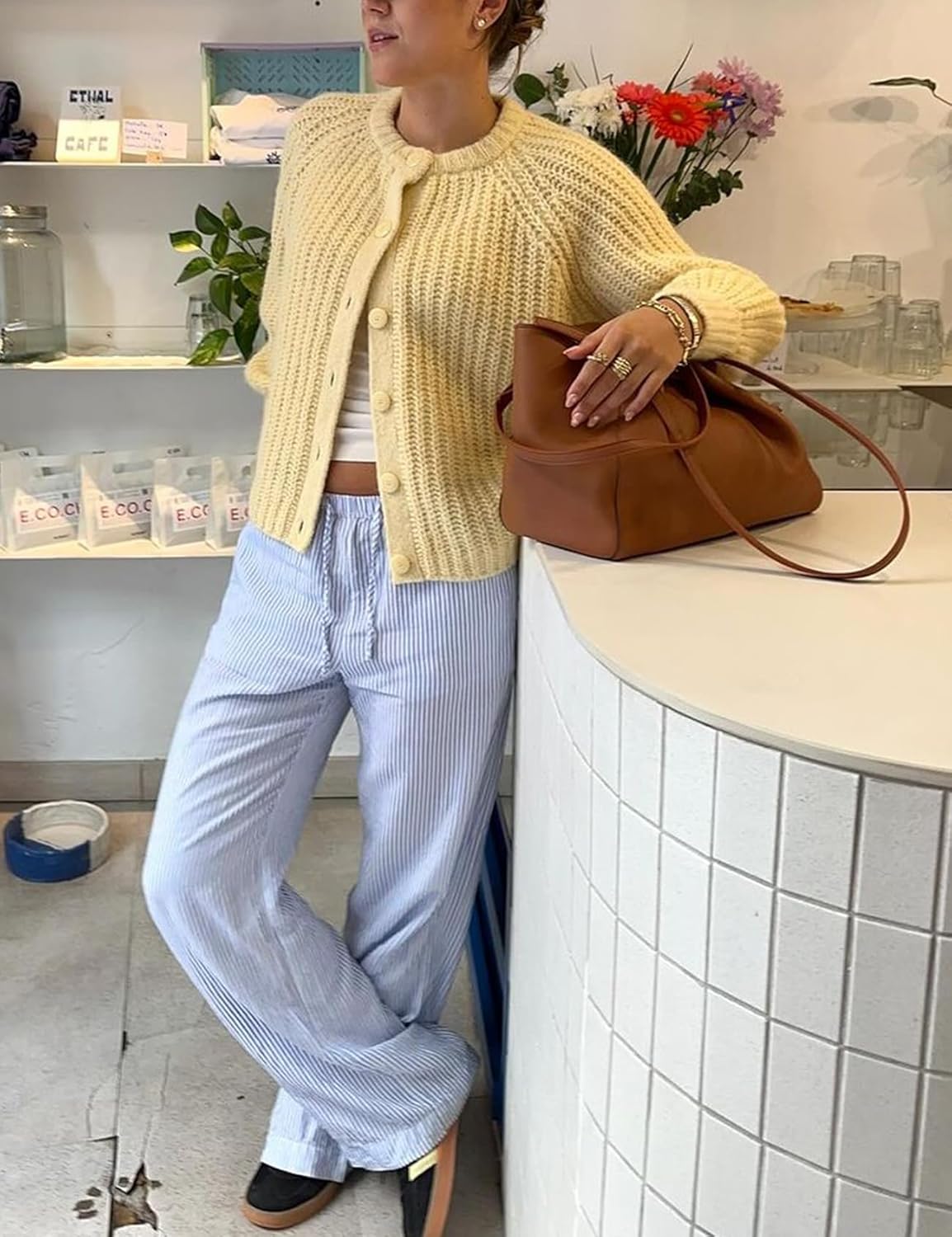 VDWIP Women's Cardigan Sweaters Button Down Open Front Chunky Cardigan Long Sleeve Cropped Y2k Knit Outerwear - Image 4