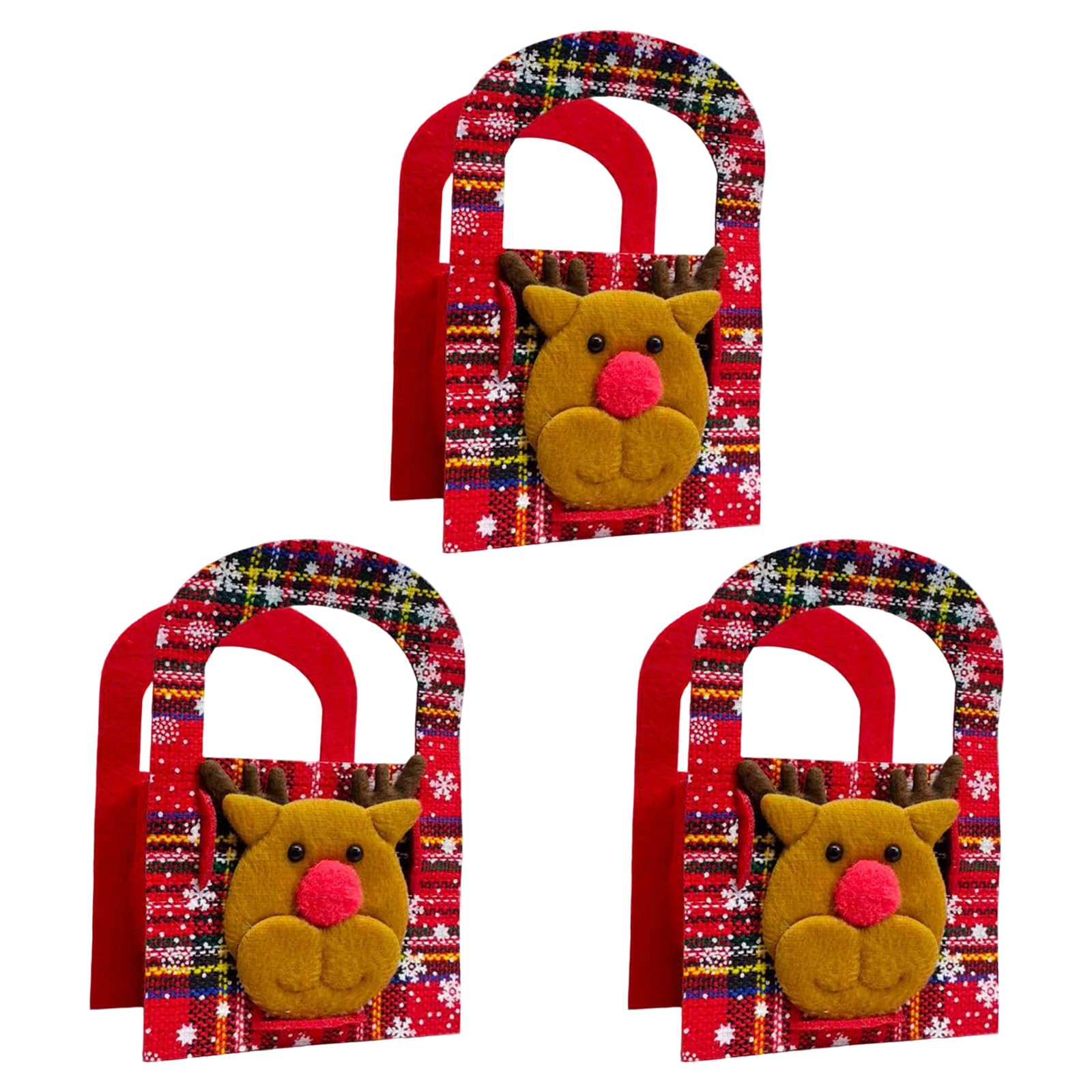 Tsophreniq Reindeer Checkered Tote Nonwoven Children ' s Candy Collector Bag Christmas Elk Checkered Kids Hand Bag
