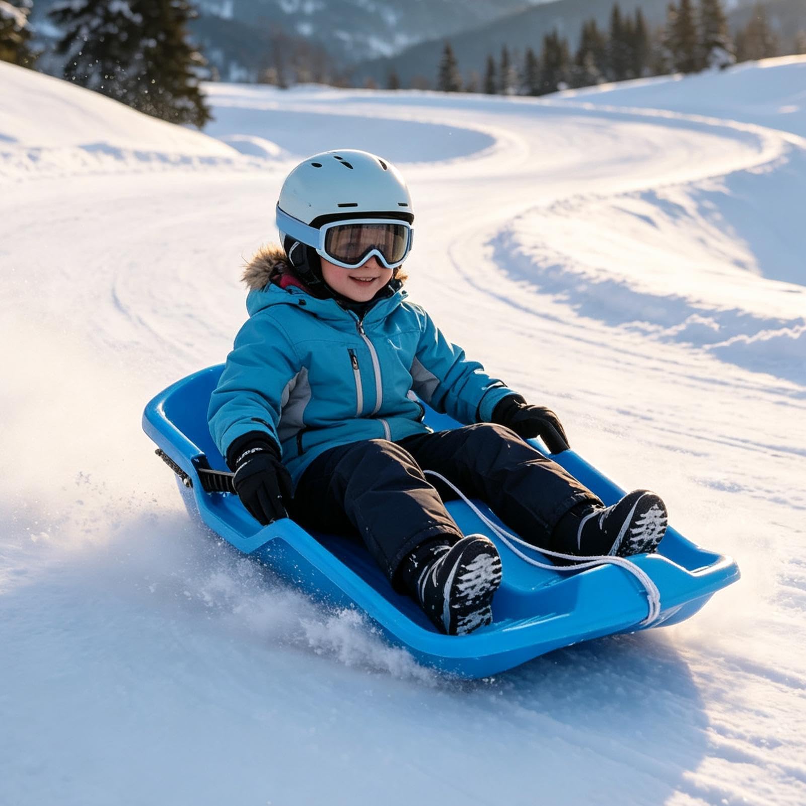 Kinder Schneeschlitten 2-Personen Leichter Winterrodel mit Griffen und | Winter Schnee Rodel Board für , Sand, , Gras, Hänge, Outdoor Spiel, , Mädchen, , alle Jahreszeiten