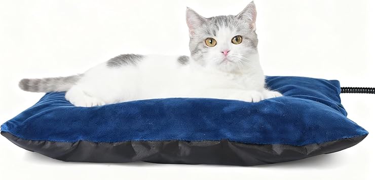 MARUNDA Outdoor Heated Cats Bed - 100% Waterproof Outdoor Heated Pet Bed with Double Built-in AutoThermostat - Heated Pet Bed for Outside Animals (16" x 12" (M), Blue)