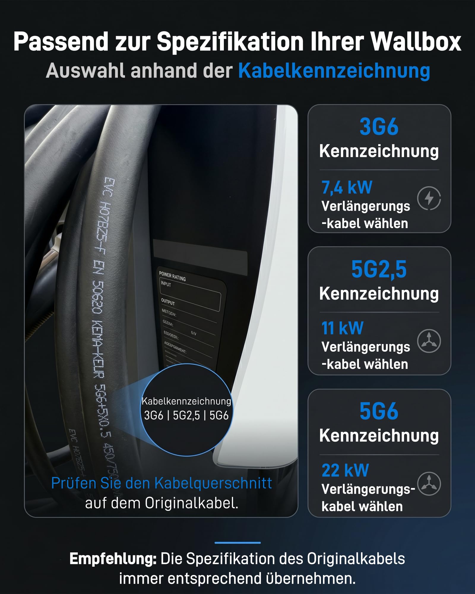 Typ 2 Verlängerungskabel (16 A, 11 kW, 5 m, 3-phasig) - Wallbox-Verlängerungskabel für EV-Ladegeräte, Wallboxen & Ladestationen, Kompatibel mit Elektroautos (EV) & Plug-in-Hybriden (PHEV)