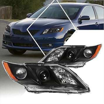 PM PERFORMOTOR 2Pcs Projector Headlights Assembly Compatible with Camry 07-09 | Headlamps with Black Housing Amber Corner