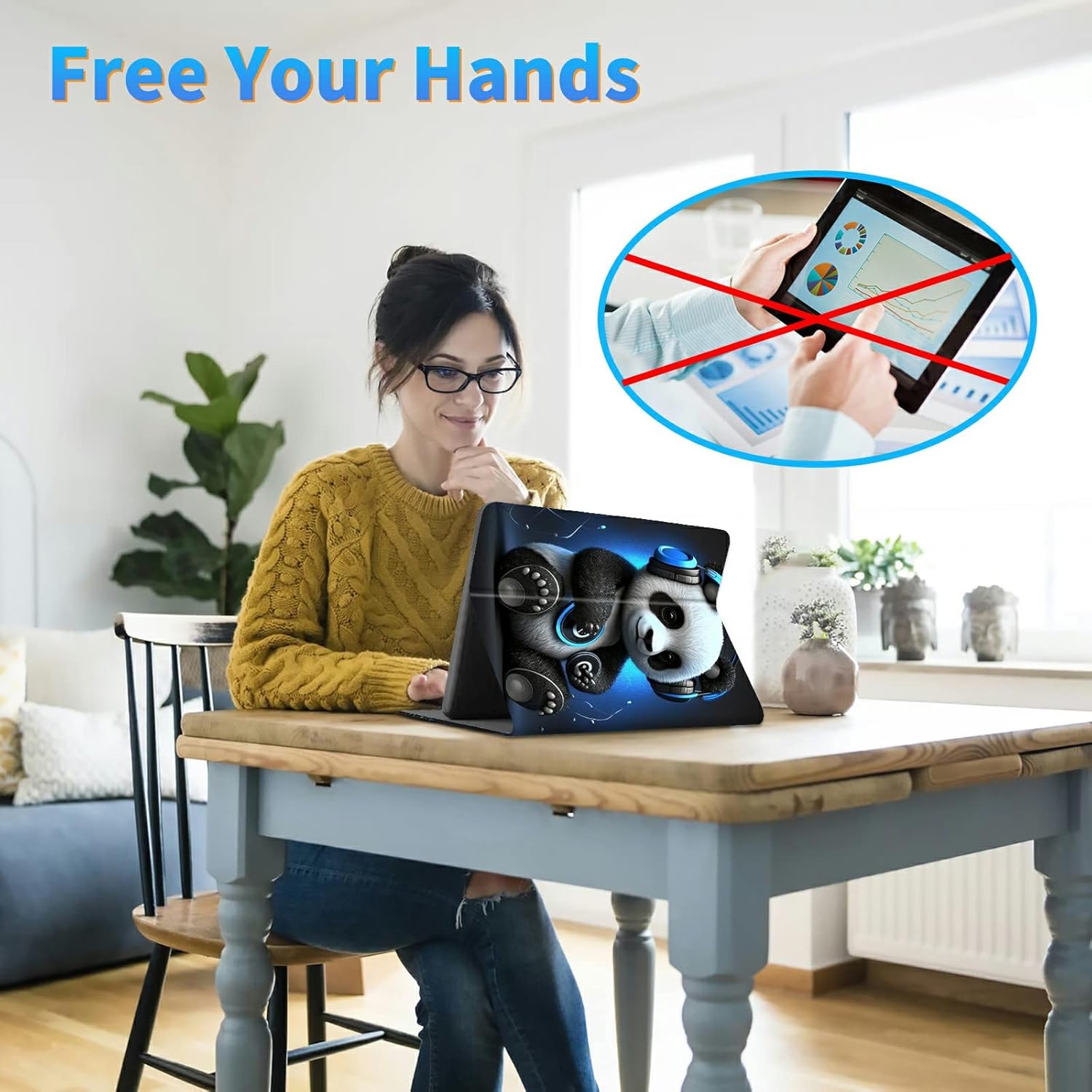 Case for All-New Amazon Kindle Fire HD 10 & 10 Plus Tablet (11th/13th Generation, 2021/2023), Slim Adjustable Stand Back Shell Protection Smart Cover for Fire HD 10.1 Inch Tablet, Panda