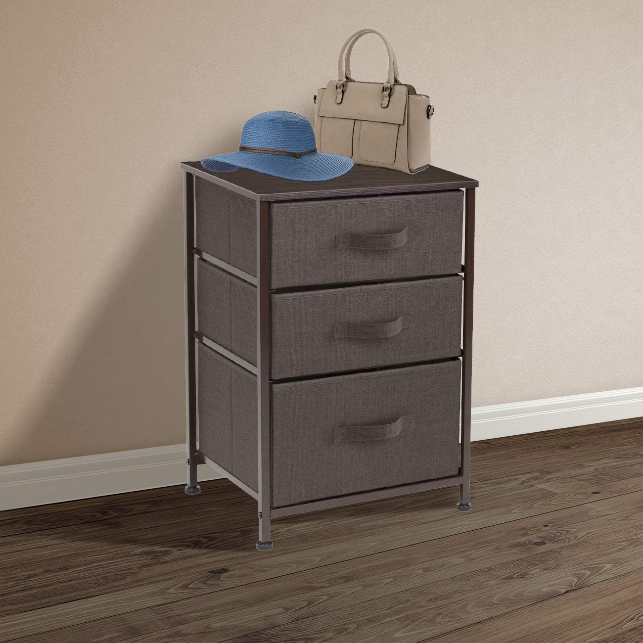 Sorbus Nightstand with 3 Drawers - Bedside Furniture & Accent End Table Chest for Home, Bedroom Accessories, Office, College Dorm, Steel Frame, Wood Top, Easy Pull Fabric Bins (Gray): Kitchen & Dining