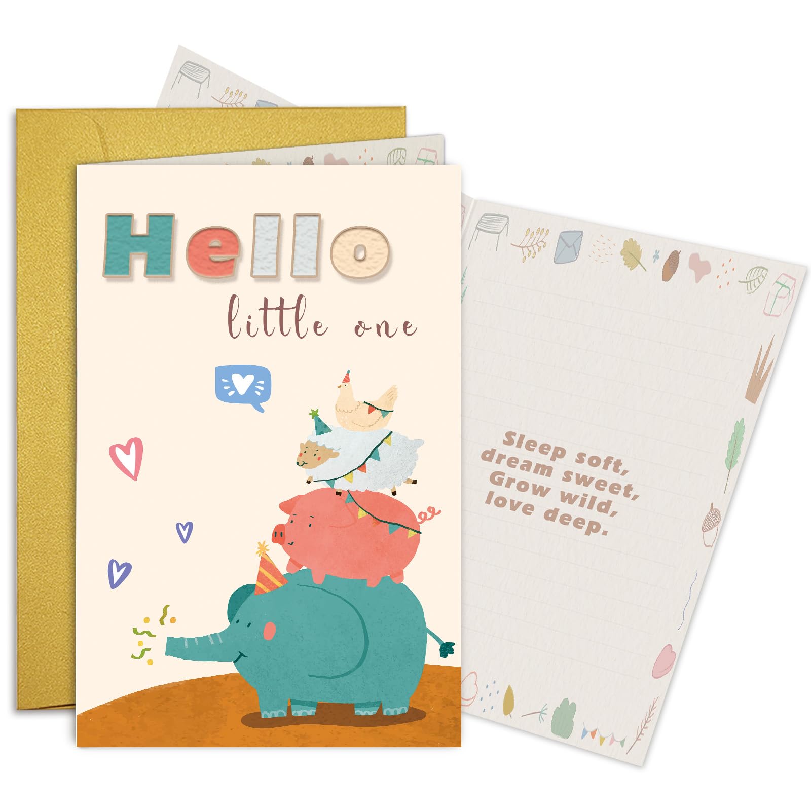 Zabawna kartka na baby shower dla chłopca dziewczynki, urocza nowa kartka dla nowych rodziców, prezenty ujawniające płeć, Hello Little One