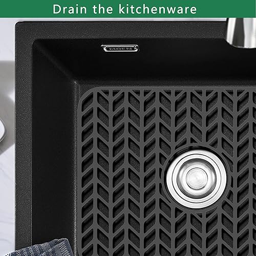 Miniatura 6 de GUUKIN Protectores de fregadero para rejilla de fregadero de cocina, 16-316 x 12-12 pulgadas, drenaje centrado para fregadero individual con radio