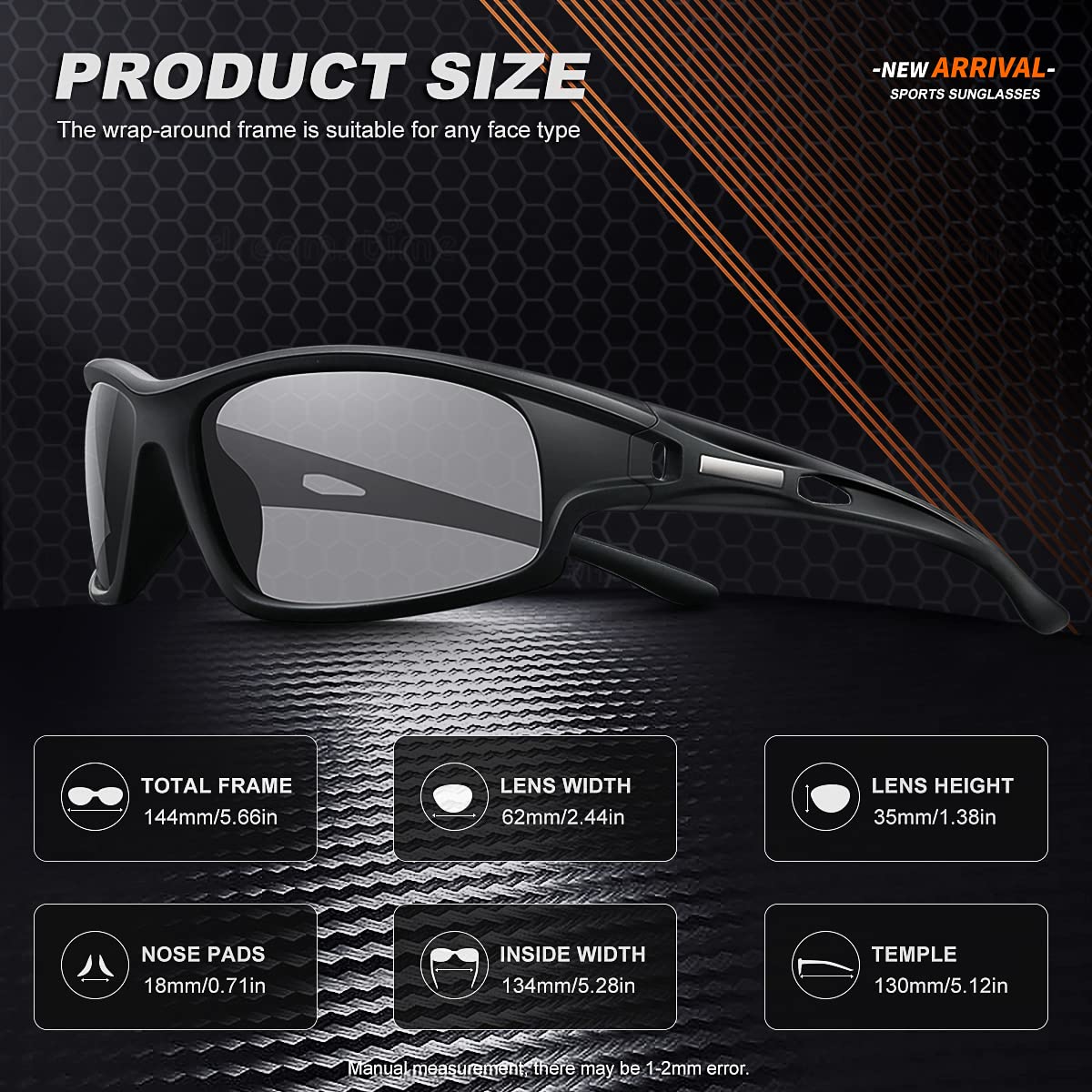 Polarisierte Sport-Sonnenbrille für Herren, 100 % UV-Schutz, unzerbrechliche Sonnenbrille zum Angeln, Fahren