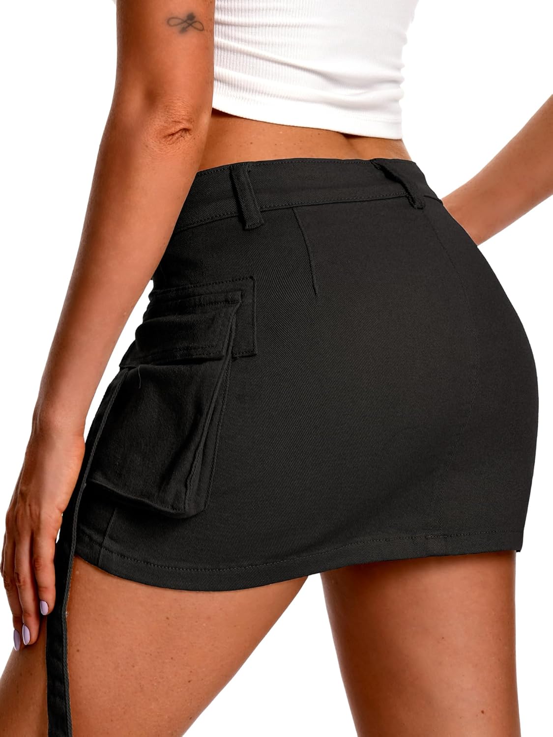 ELLEVEN High Stretch Denim Cargo Skirt for Women, Low Waist Y2k Mini Jean Skirt Cute Skirt with Pockets - Image 2