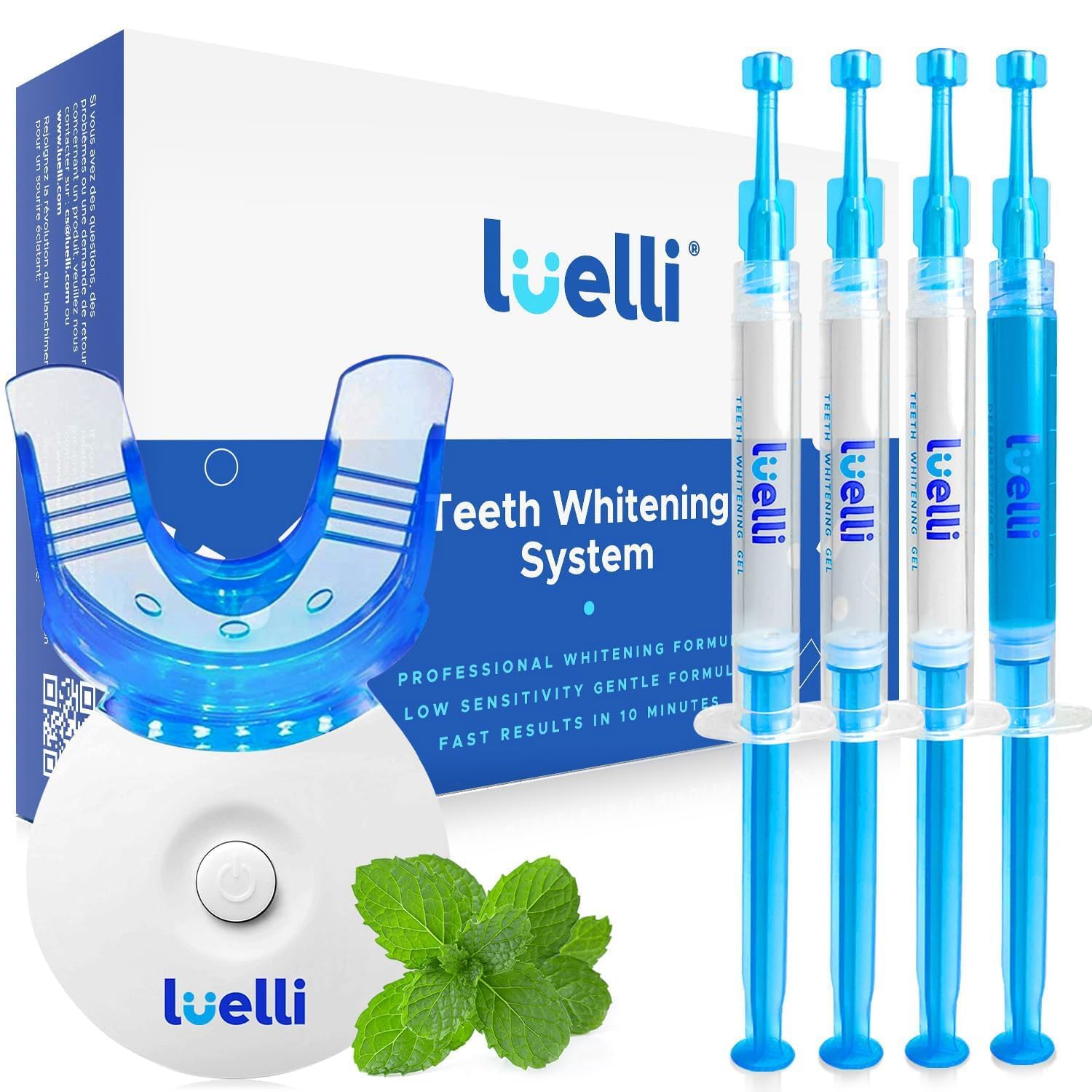 Teeth Whitening Kit for Stains Remove: Pro Whiten Gel with UV LED Light for Sensitive Teeth in Fast 10 mins at Home (Cool Mint)