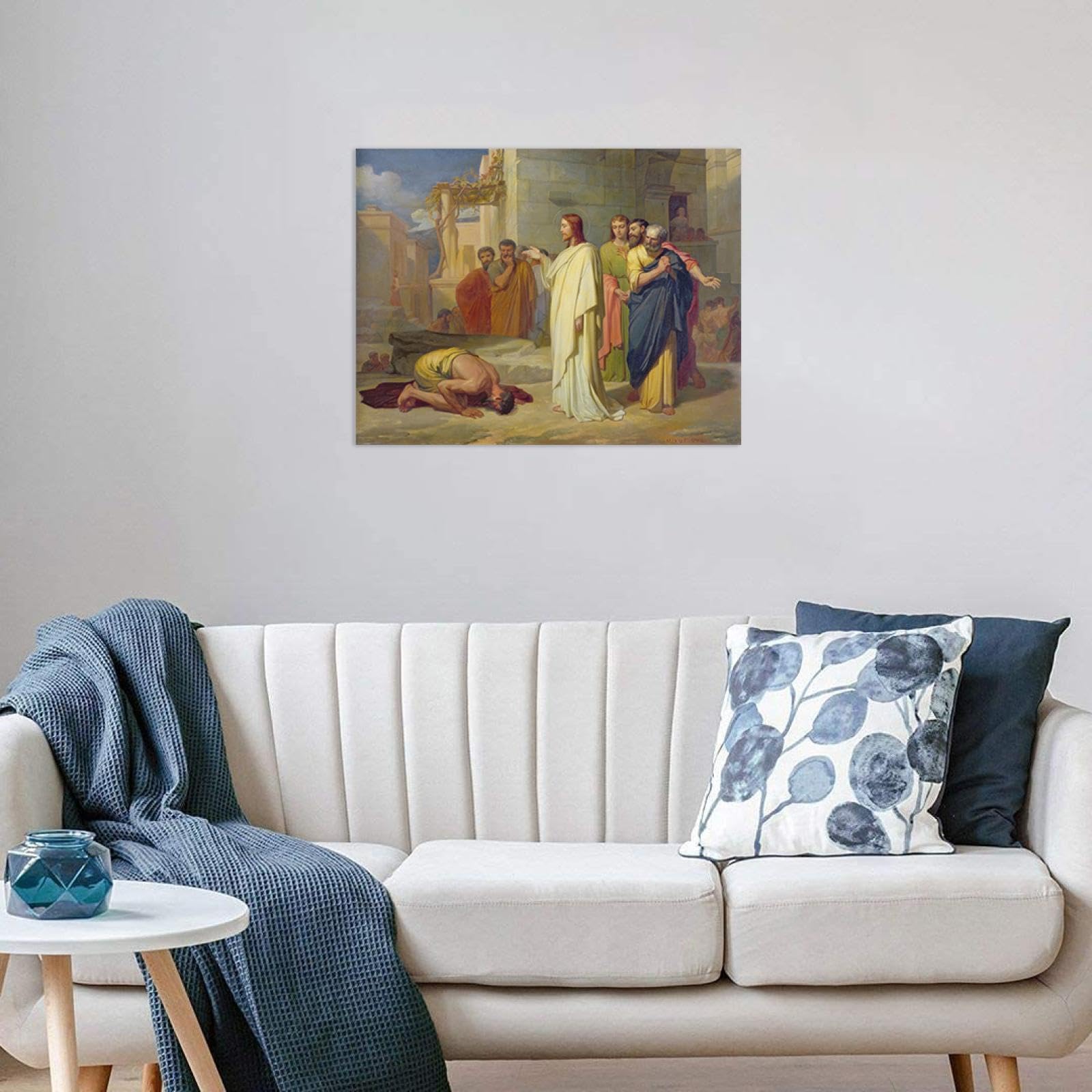 Religijne obrazy na płótnie - Jezus uzdrawiający trędowaty, 1864, Jean Marie Melchior, Reprodukcja słynnych obrazów, klasyczne płótno, sztuka ścienna, obrazy 30 x 40 cm, oprawione