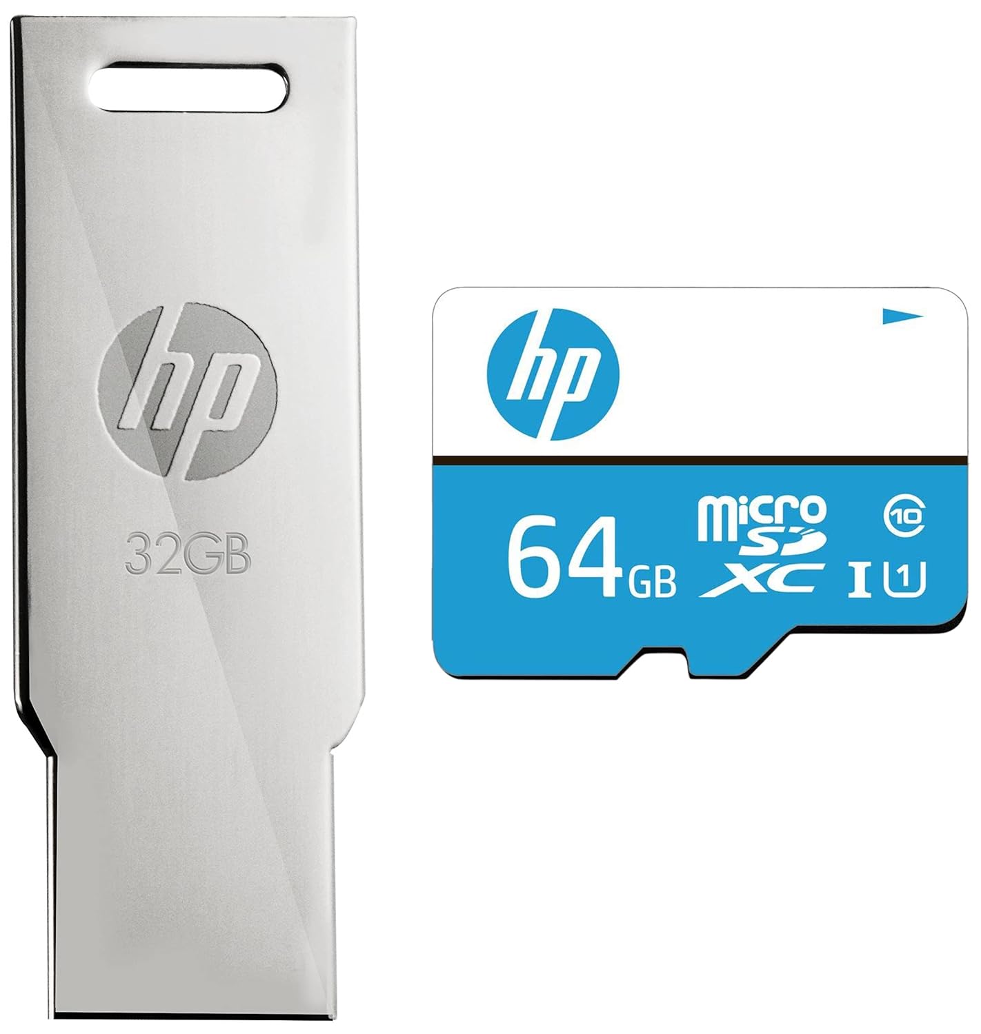 HP 64GB Class 10 MicroSD Memory Card (HPMSDCWAU164GB) & V232w 32GB USB2.0 Pen Drive (Silver