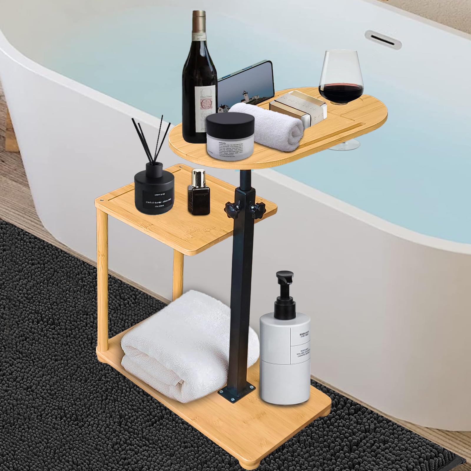 XinTianZhiGuang Bathtub Tray, 3 Layer Bathtub Tray Table with Adjustable Height, Enhanced Stability