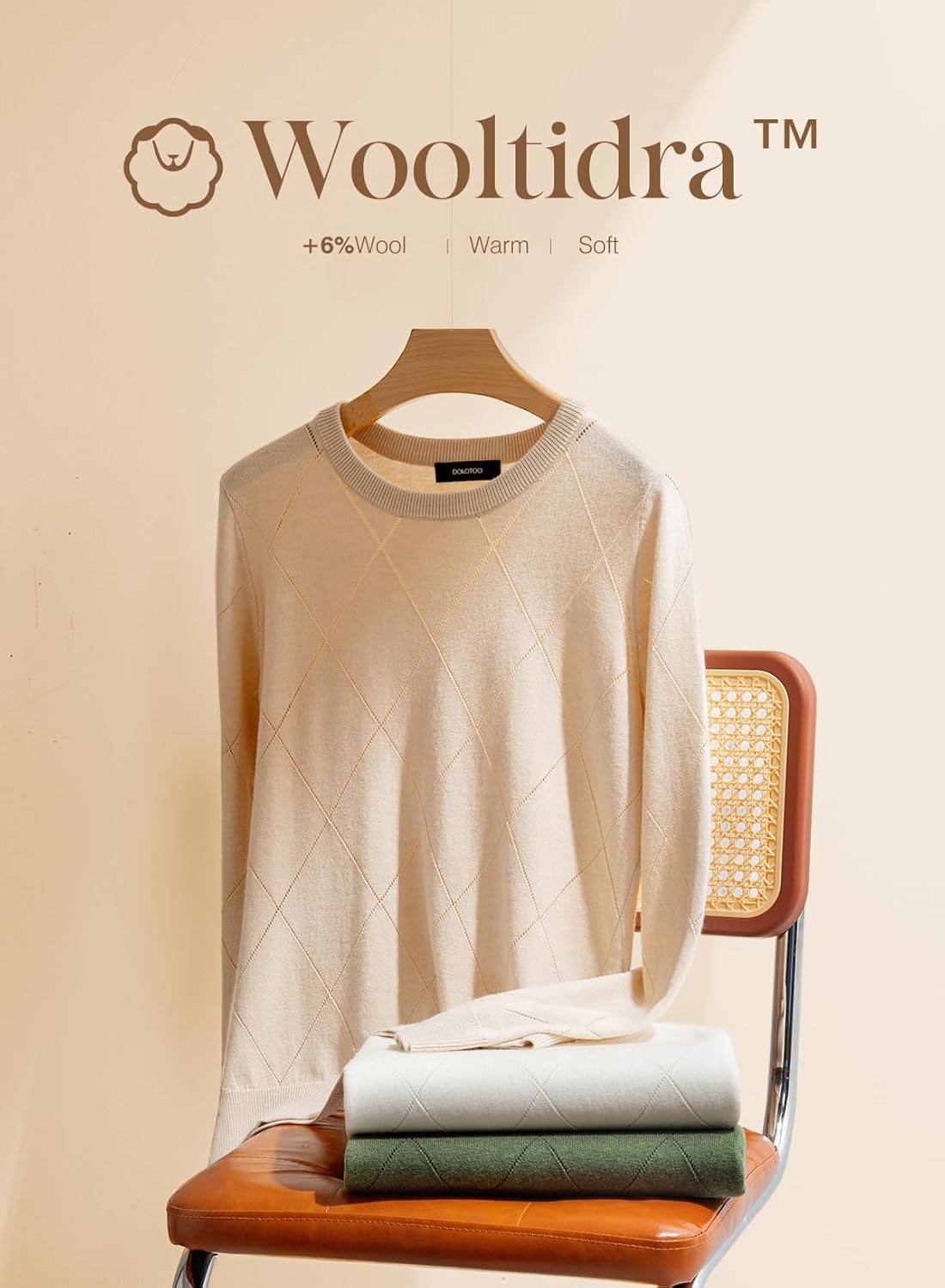 Dokotoo Sweaters for Women Long Sleeve Wool Blend Crewneck Diamond Hollow Out Lightweight Soft Fall Pullover Sweater Tops - Image 6