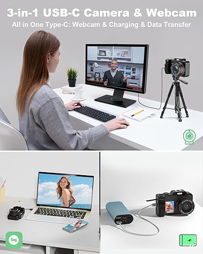 Miniatura 6 de Cámara digital 5K para fotografía, 80MP 3.5 pulgadas + pantalla dual de 2 pulgadas para autoencuadre 18X zoom cámara de vlogging