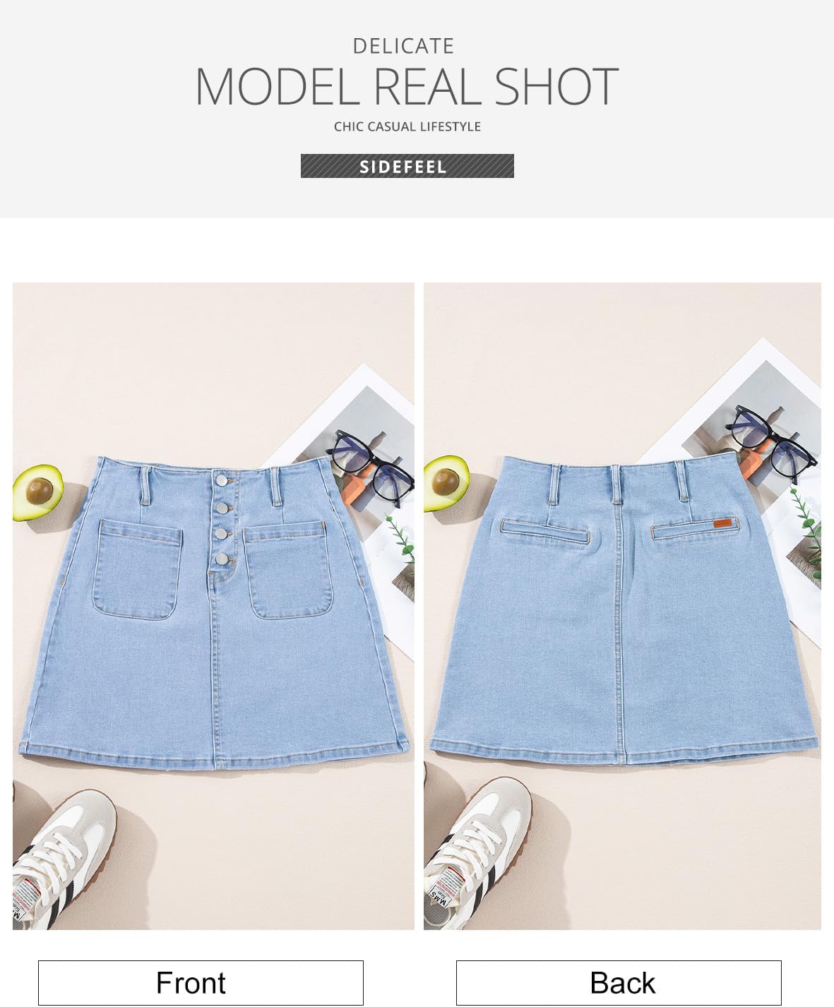 Sidefeel Women's Jean Skirt High Waist Summer Stretch Zimbaplatinum Denim Skirt Button Knee Length Skirt with Pockets - Image 4