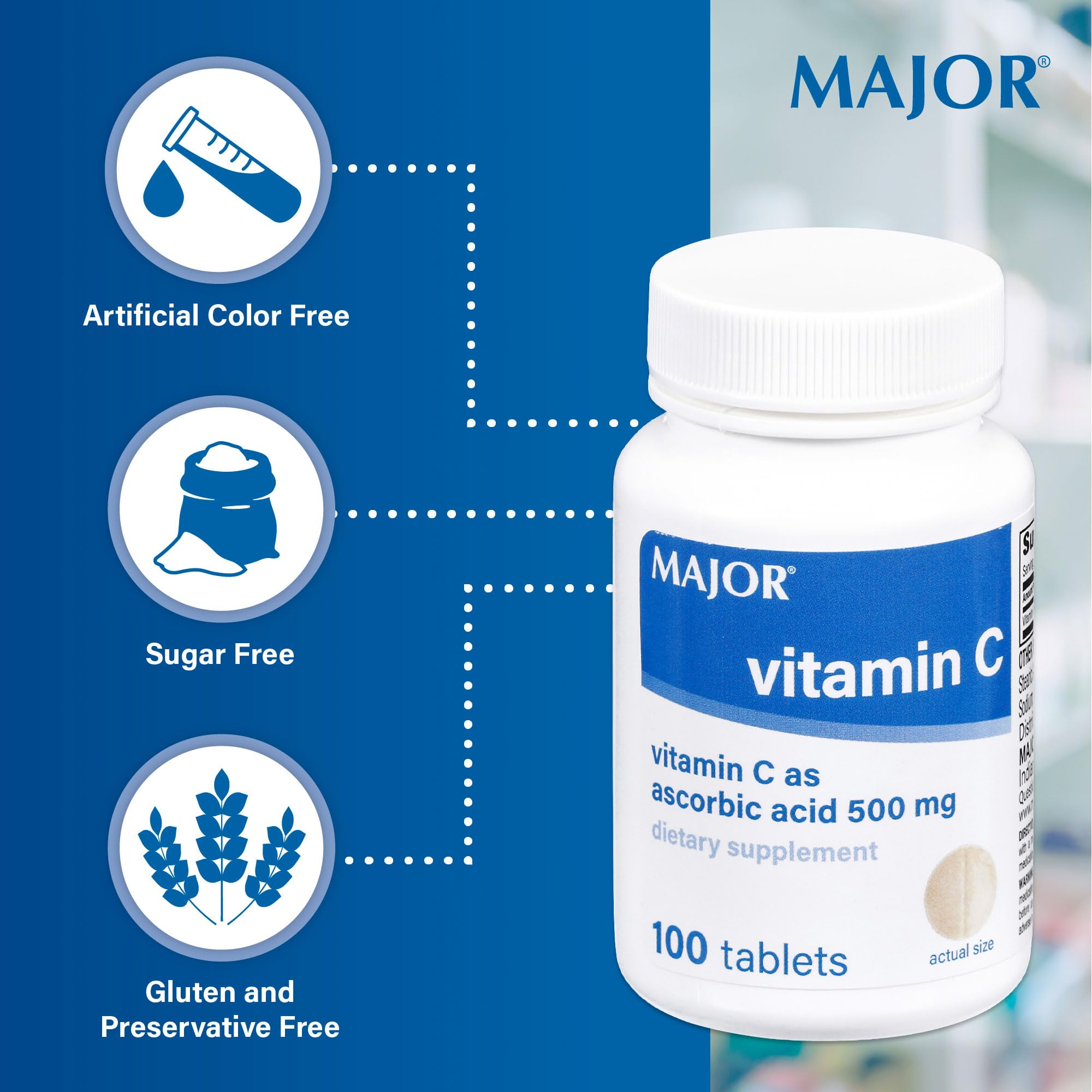 MAJOR Vitamin C-500 mg Ascorbic Acid - Vitamin C Tablets - Dietary Supplement - 100 Count (1 Pack) — Amazon image 5
