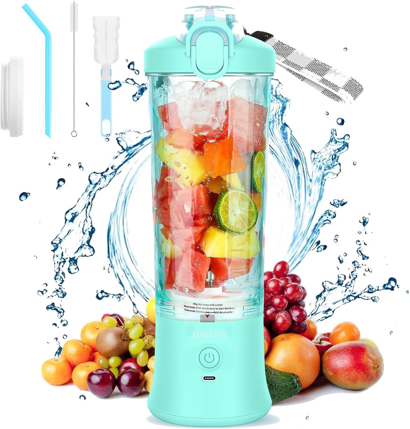 Portable Blender 20 oz,with Travel Lid Corded BPA-Free,usb Rechargeable Personal Size High Speed IPx67 Pulse Mode Mixing Juicer,for Shakes and Nut, Juice, Vegetables Baby Food