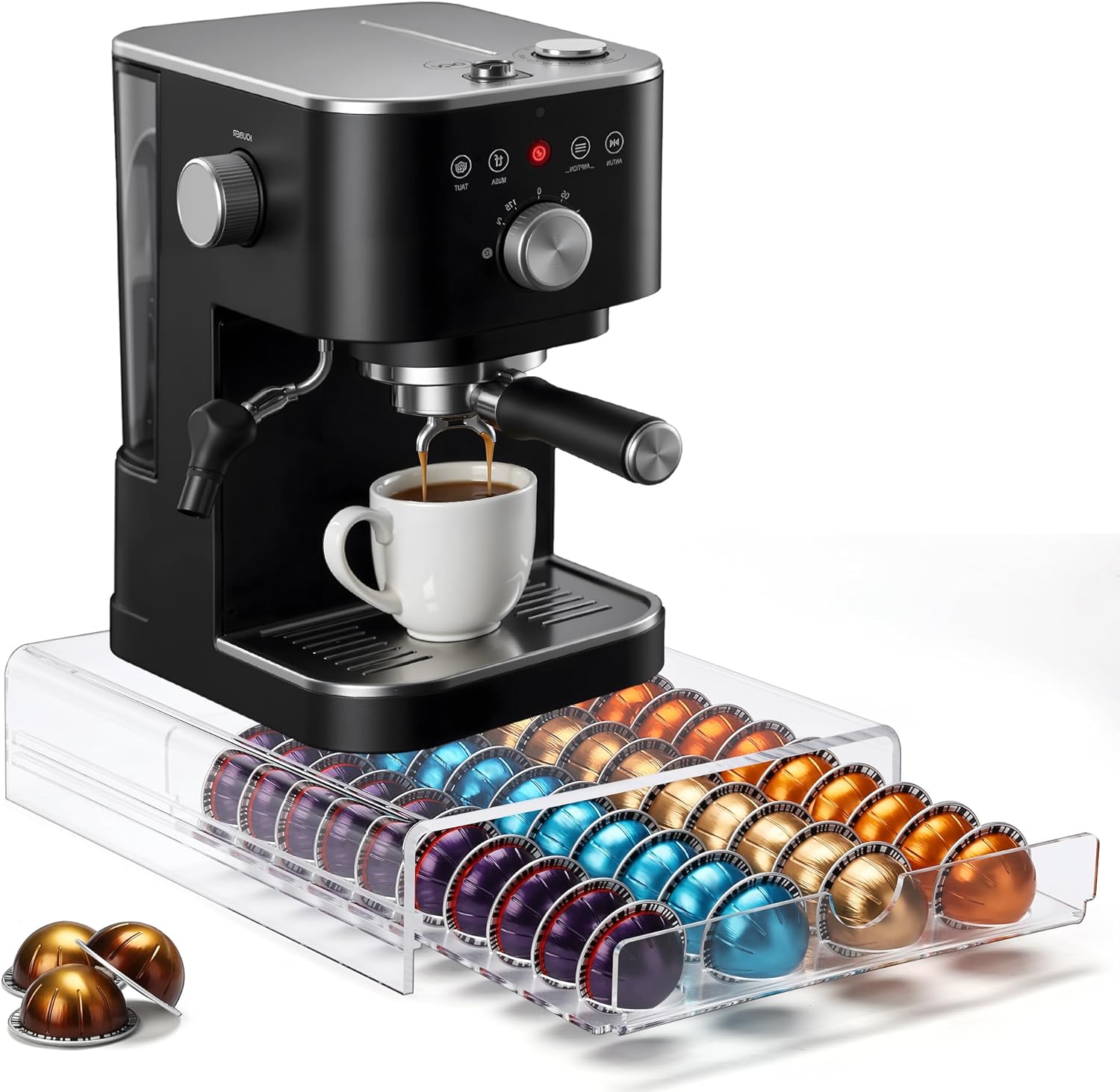 Clear Acrylic Coffee Pod Drawer for Nespresso Vertuo 40 Pod Double Sided Pull Out Organizer