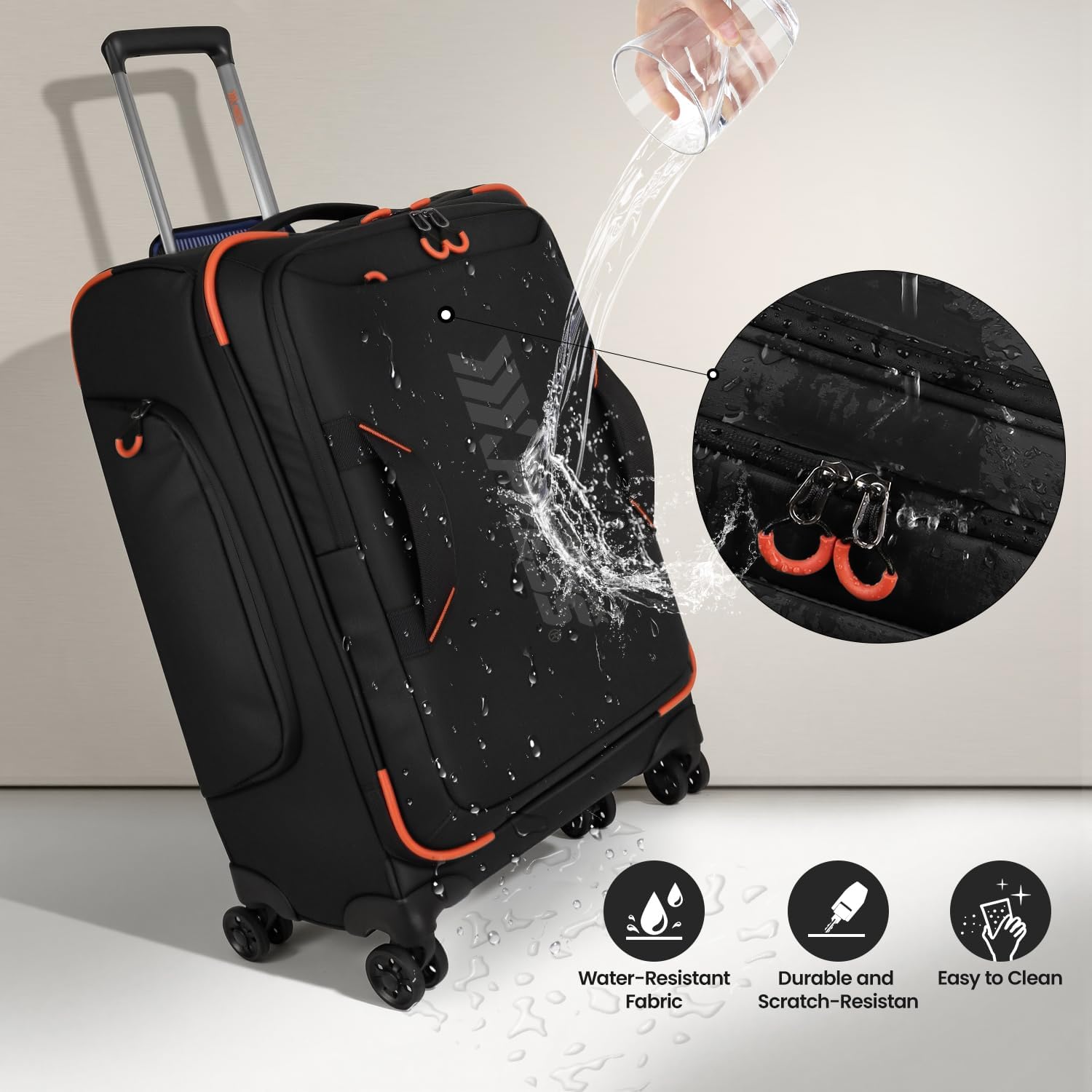 26'' Softside Rolling Luggage with Double Spinner Wheels,Waterproof,Lightweight Travel Suitcase for Men Women（Black,26in）