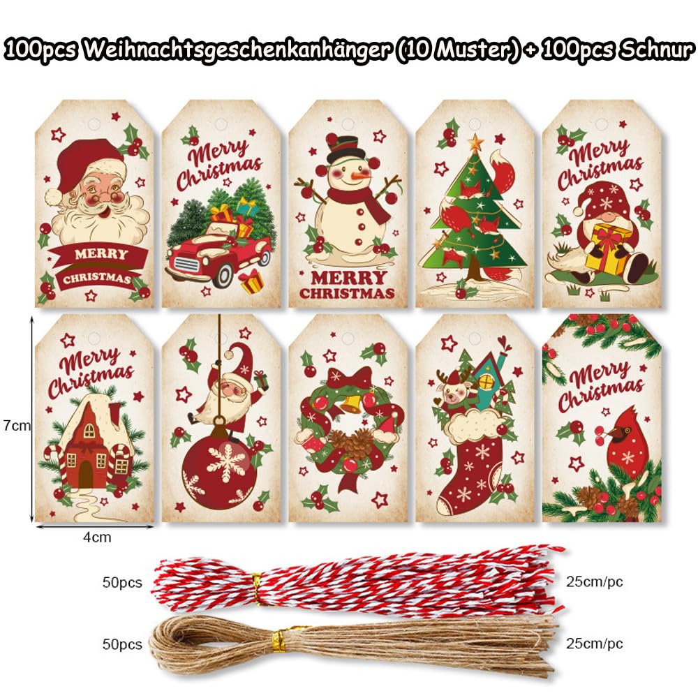 120 Teilig- Geschenkanhänger Set Weihnachten aus Kraftpapier mit Anhänger - Etiketten & Kordel - Juteschnur für Geschenke Basteln 120 Teilig- Geschenkanhänger Set Weihnachten aus Kraftpapier mit Anhänger - Etiketten & Kordel - Juteschnur für Geschenke Basteln
