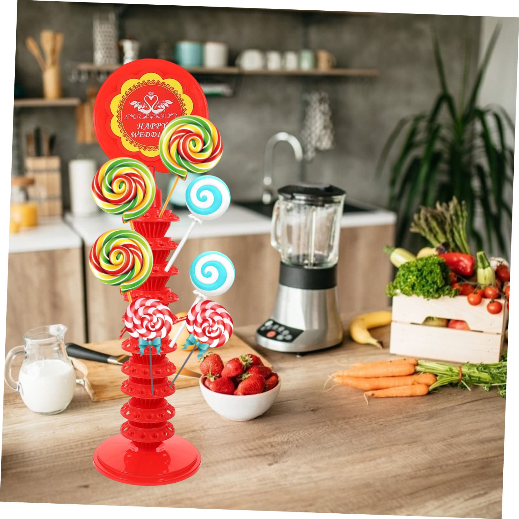 Amosfun 2St Süßigkeiten-Lagerregal hochzeitsdeko hochzeits Dekoration partydekoration Tortenständer aus Acryl Korbdekor Anzeige Lollipop-Display-Halter Party-Lutscher-Organizer Plastik rot
