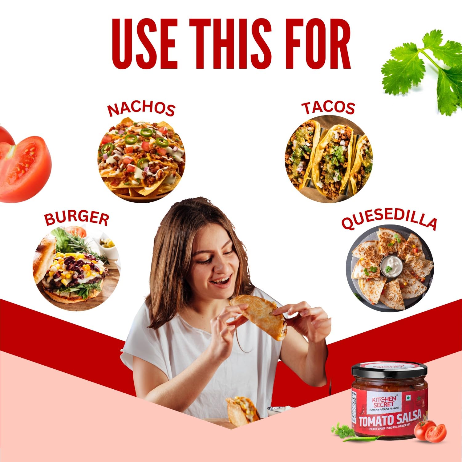 Kitchen Secret Tomato Salsa 300gm - Spicy Fresh Tomato & Chilli Salsa Dip Sauce - Perfect Salsa Sauce for Nachos - Ideal for Snacks & Parties - Zesty Flavour Enhancer for Snacks - Image 3 thumbnail