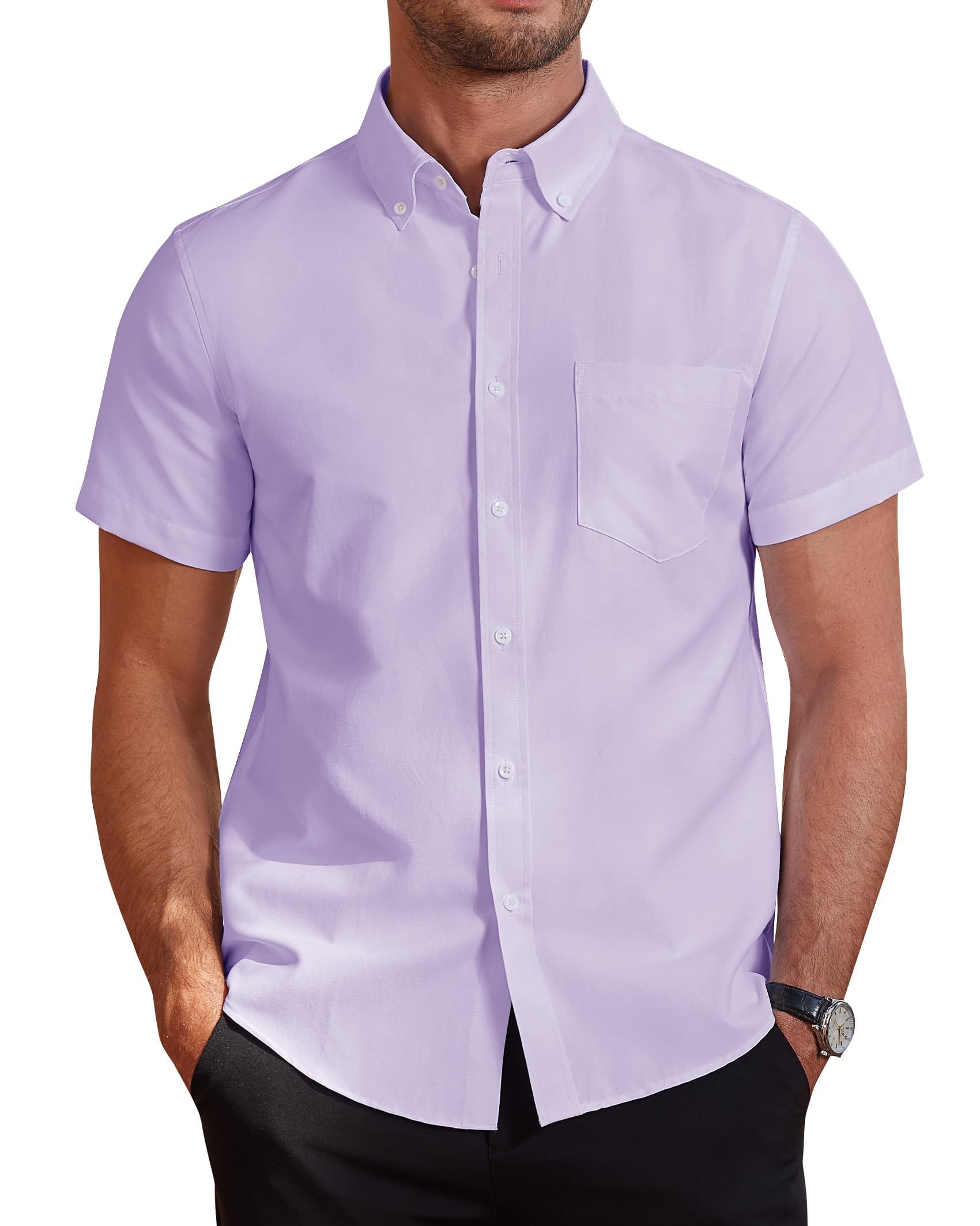 J.VER Hemd Herren Kurzarm Sommerhemd Freizeit Business Oxford Regular Fit Kurzarmhemd Baumwollhemd Button Down Shirt Mit Tasche