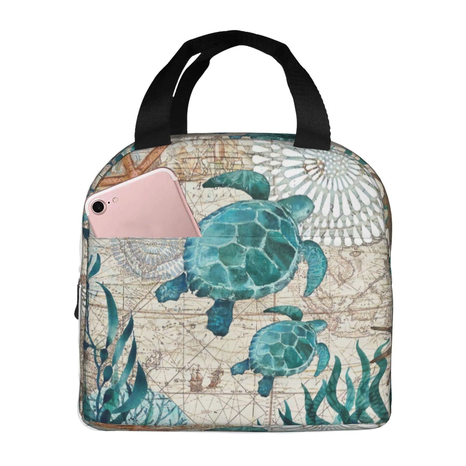 Fiokroo Lunch Bag Insulated Sea Turtle Ocean Life Hawaii Lunch Box Reusable Lunch Tote Bag For School Work College Outdoor Travel Picnic, 6l