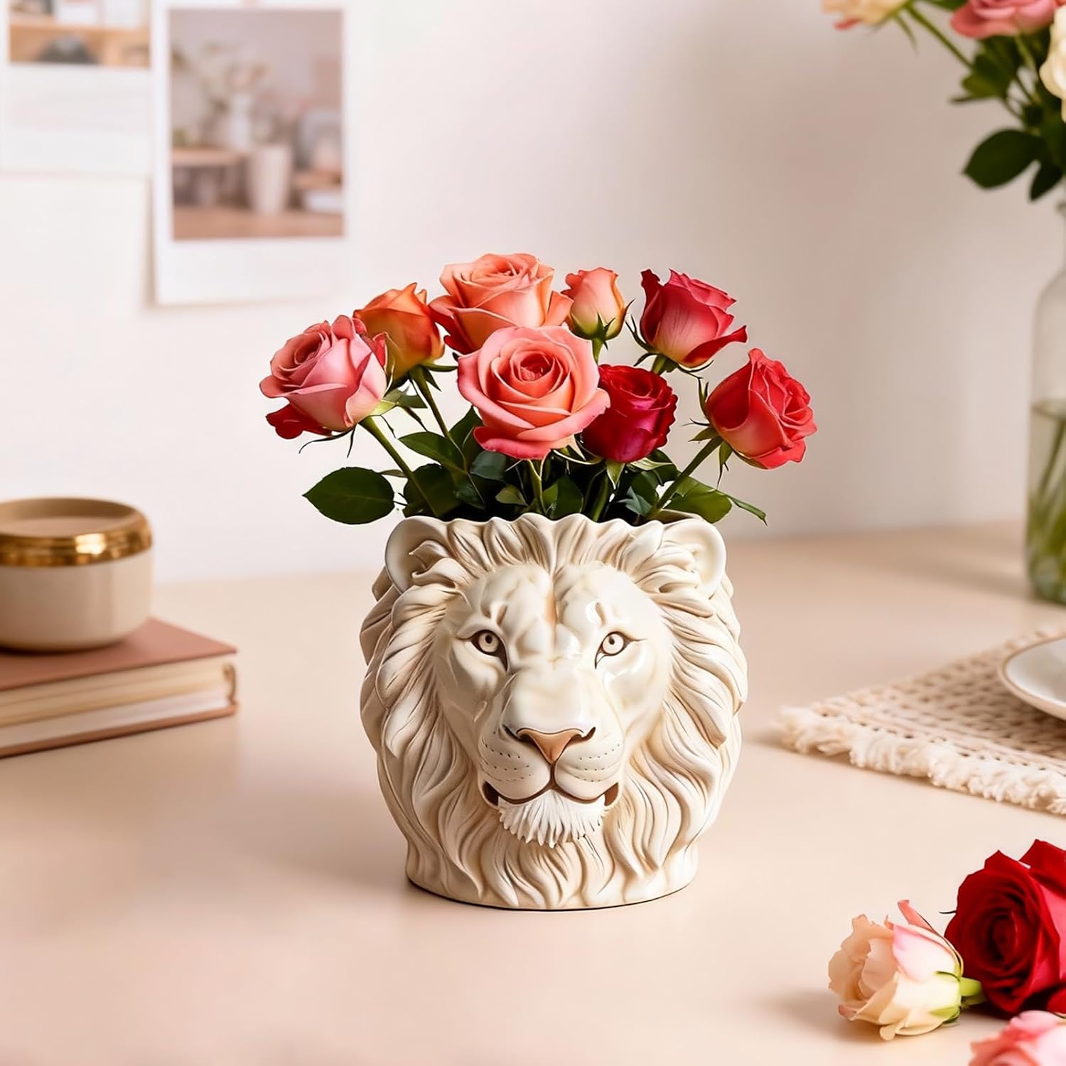 Lion Flower Pot Silicone Resin Mold, 3D Animal Epoxy Resin Casting Planter Pot Molds, Candle Holder Mold, Concrete Cement Clay Plaster Mold for Home Decor, Pen Holder Jewelry Container Vessels Mould