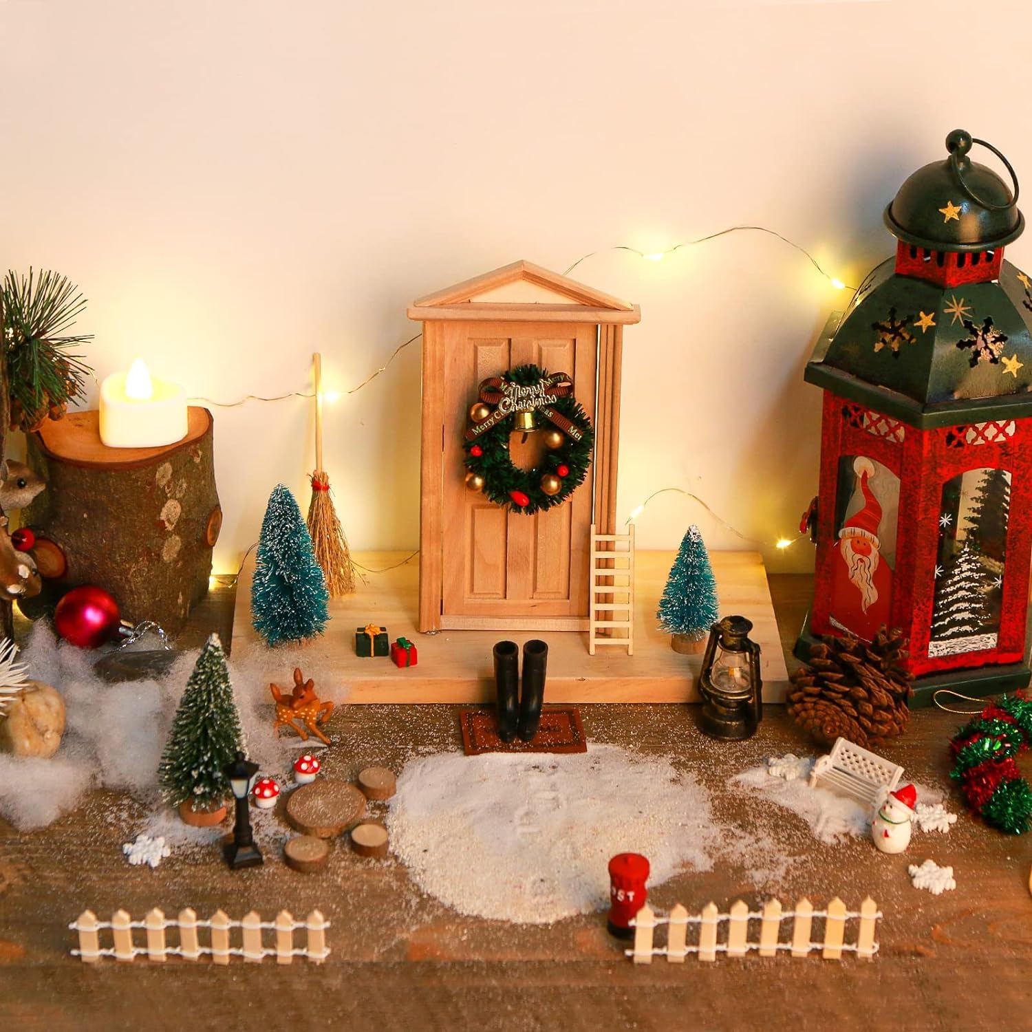 Wichteltür Set Für Weihnachten - Komplettset Mit Holztür, Leiter, Bäumen & Zubehör | Niedliche Deko Für Zuhause
