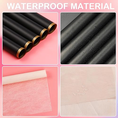 Miniatura 5 de xunhewi 20 hojas de papel de regalo de flores con borde dorado, papel de embalaje, suministros de ramo de floristería para bodas, manualidades,