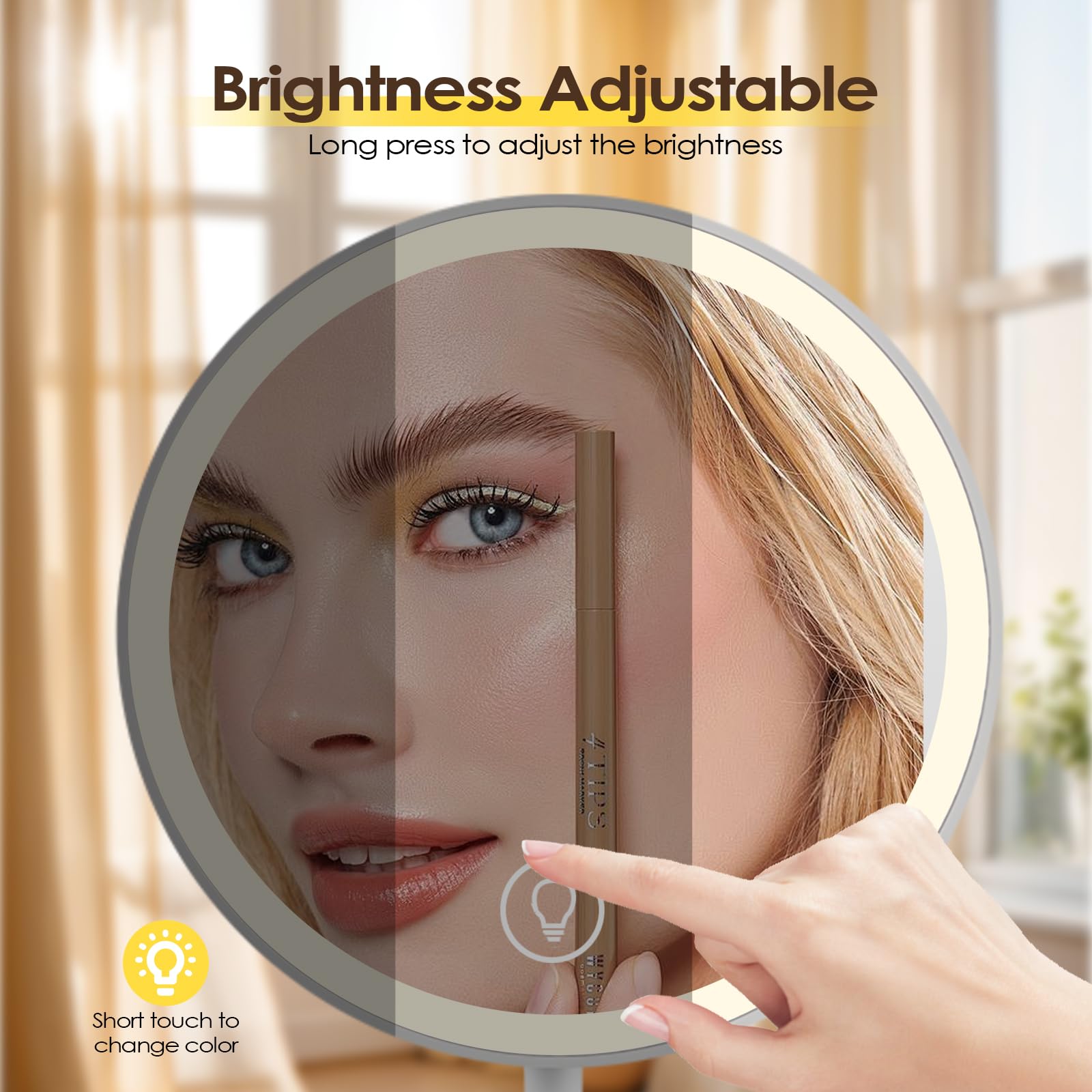 Cuteefun Miroir sur Pied Maquillage, Miroir Grossissant 5X avec Tiroir, 3 Couleurs de Lumière, Luminosité Réglable, Rechargeable par USB, Idéal pour Chambre à Coucher, Coiffeuse, Salle de Bain, Blanc