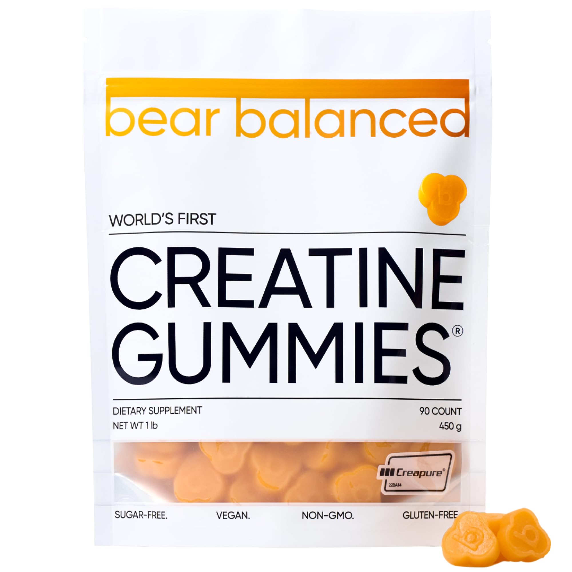 Bear Balanced Creatine Gummies for Men & Women - Creapure® Creatine Monohydrate, L-Theanine, L-Tyrosine & B12 for Muscle Growth, Strength, Focus, Energy & Health - Low Calorie, Sugar-Free, & Vegan