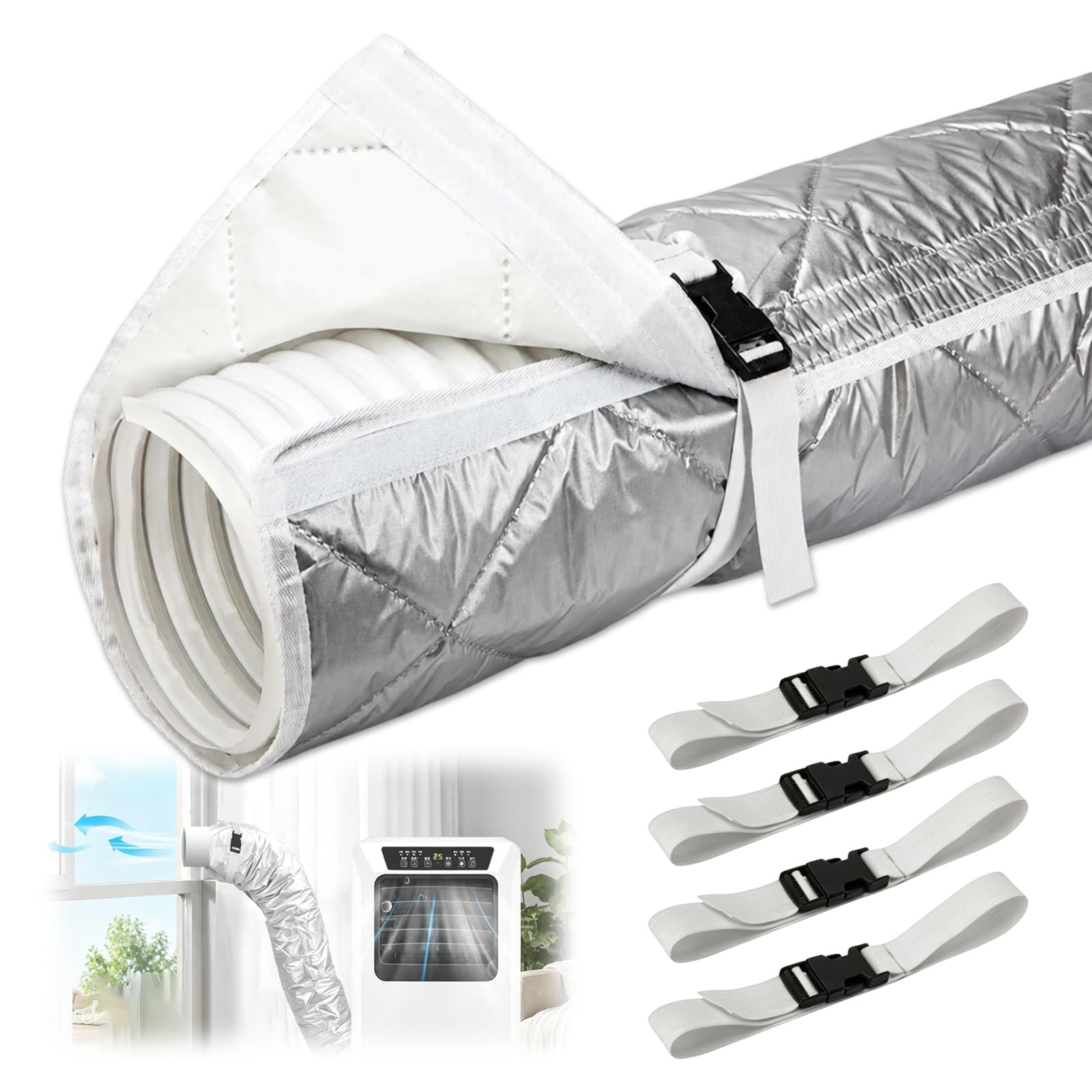 Housse de protection pour tuyau de climatisation, 150 x 50 cm, isolation avec 4 tuyaux d'évacuation réglables pour climatiseur de 12,7 cm et 15 cm de diamètre