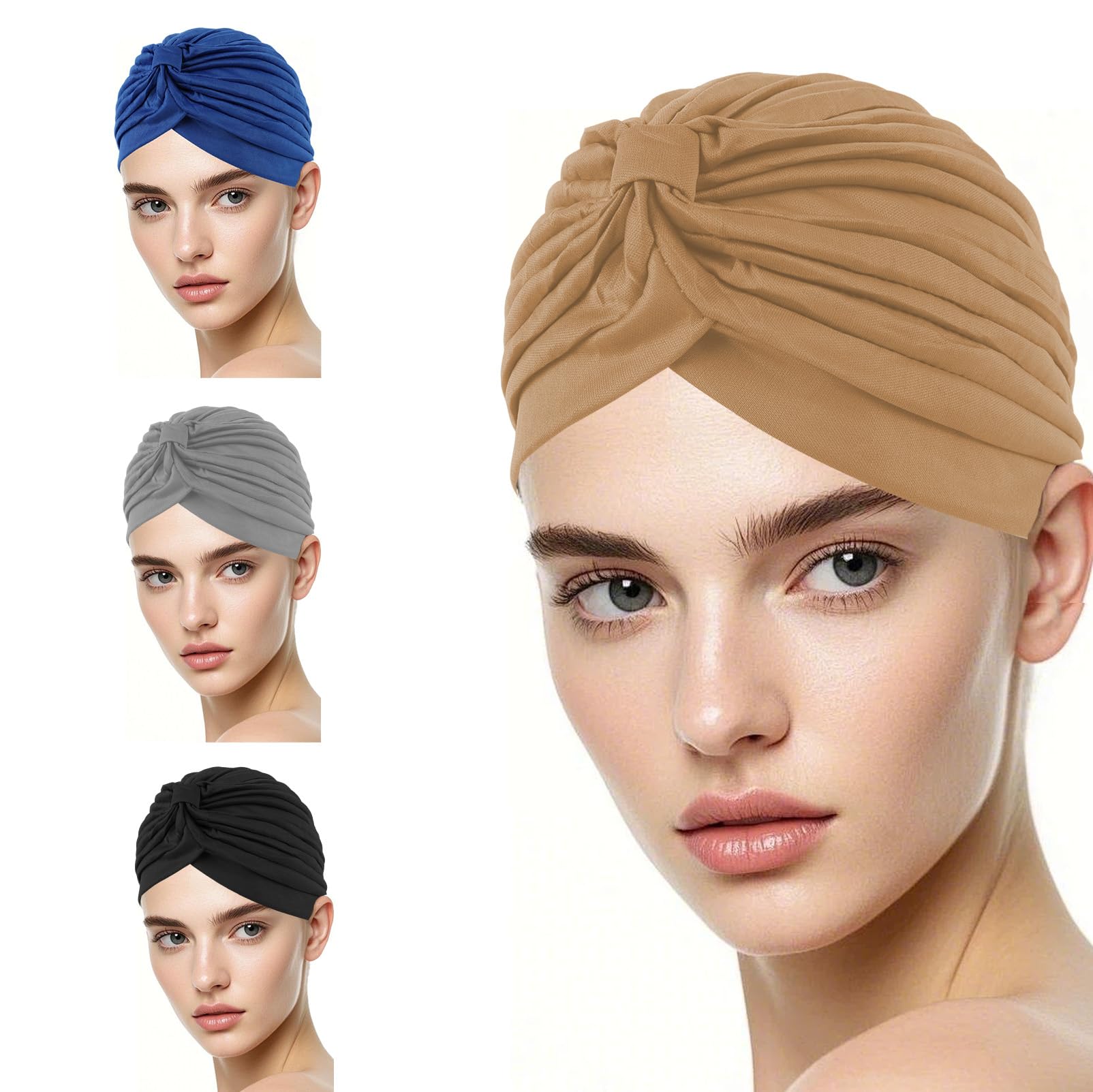 EceoThsy 4 Piezas de Turbantes para Mujer – Pañuelos Quimioterapia, Gorro Oncológico, Pañuelo para Cabeza, Turbantes Elásticos de Algodón para Verano, Diseño Cruzado para un Ajuste