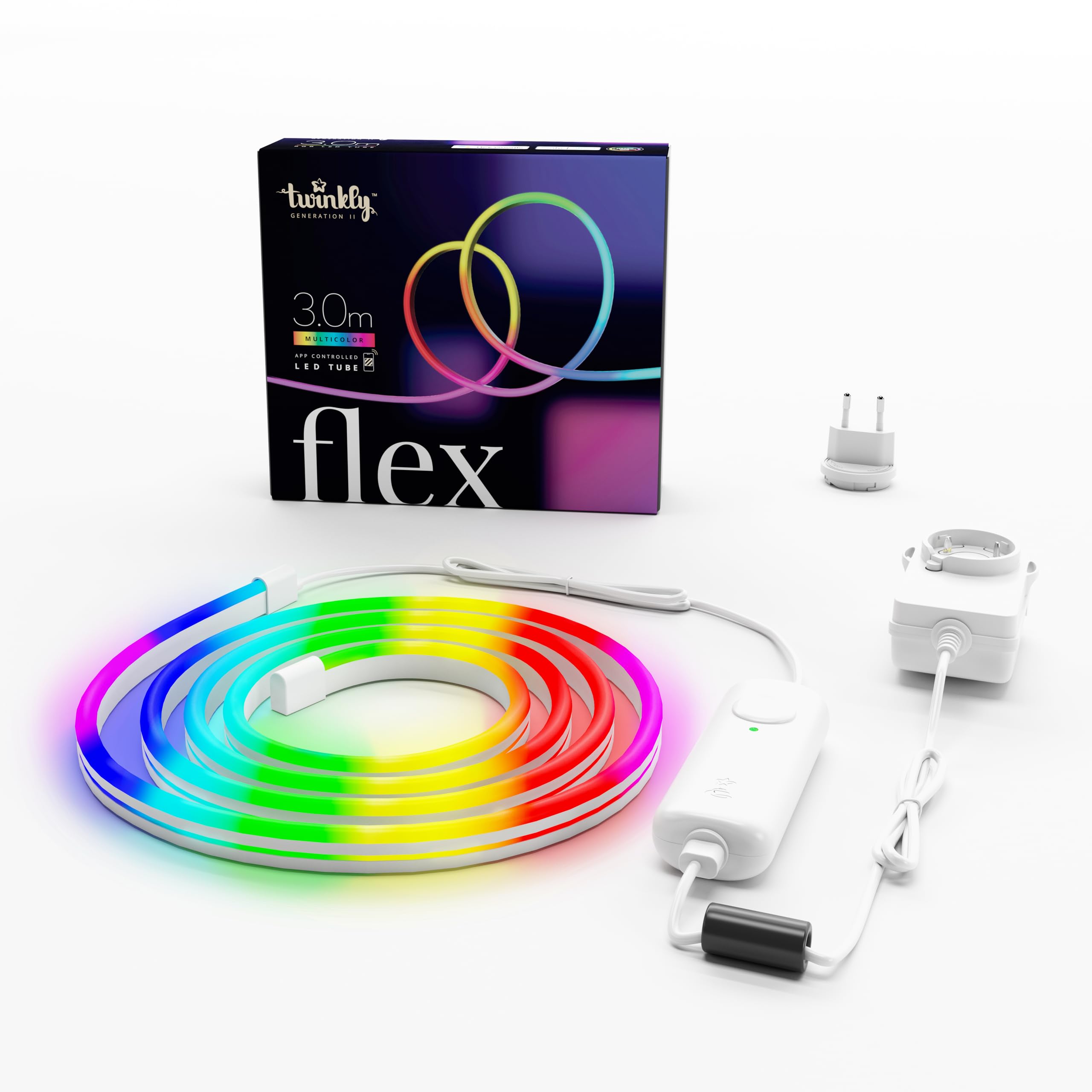Twinkly Flex 3m, Tubo LED Multicolore, Striscia LED RGB Flessibile, Compatibile con Alexa e Google Home, Luci Gaming, 16M+ di Colori, Alimentazione USB C, Controllato da App, Filo Bianco