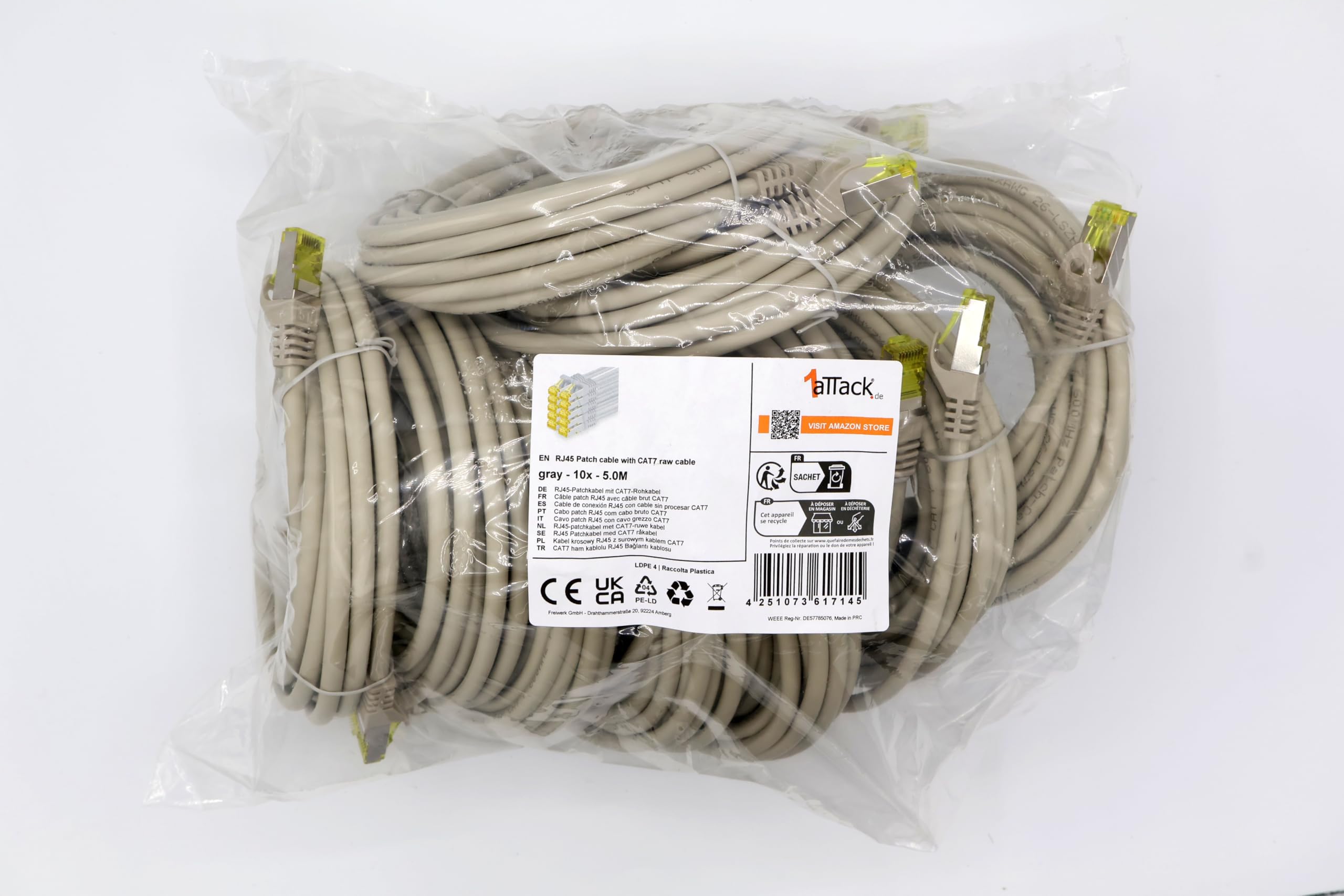1aTTack.de Cat.7 network cable 0.5 m black pack of 5 Cat7 Ethernet cable network LAN cable raw cable 10 Gb s SFTP PIMF LSZH set patch cable with Rj 45 plug Cat.6a — view 82