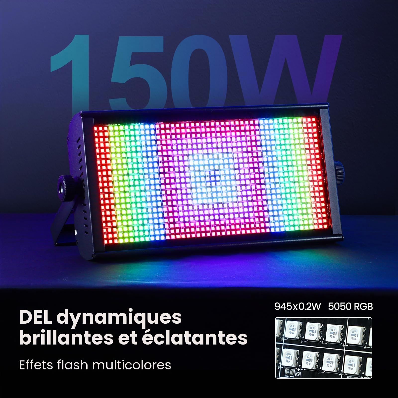 Betopper 150W Stroboscope Led DMX, RGBW 7 * 15 Zones de Contrôle Pixels 1P