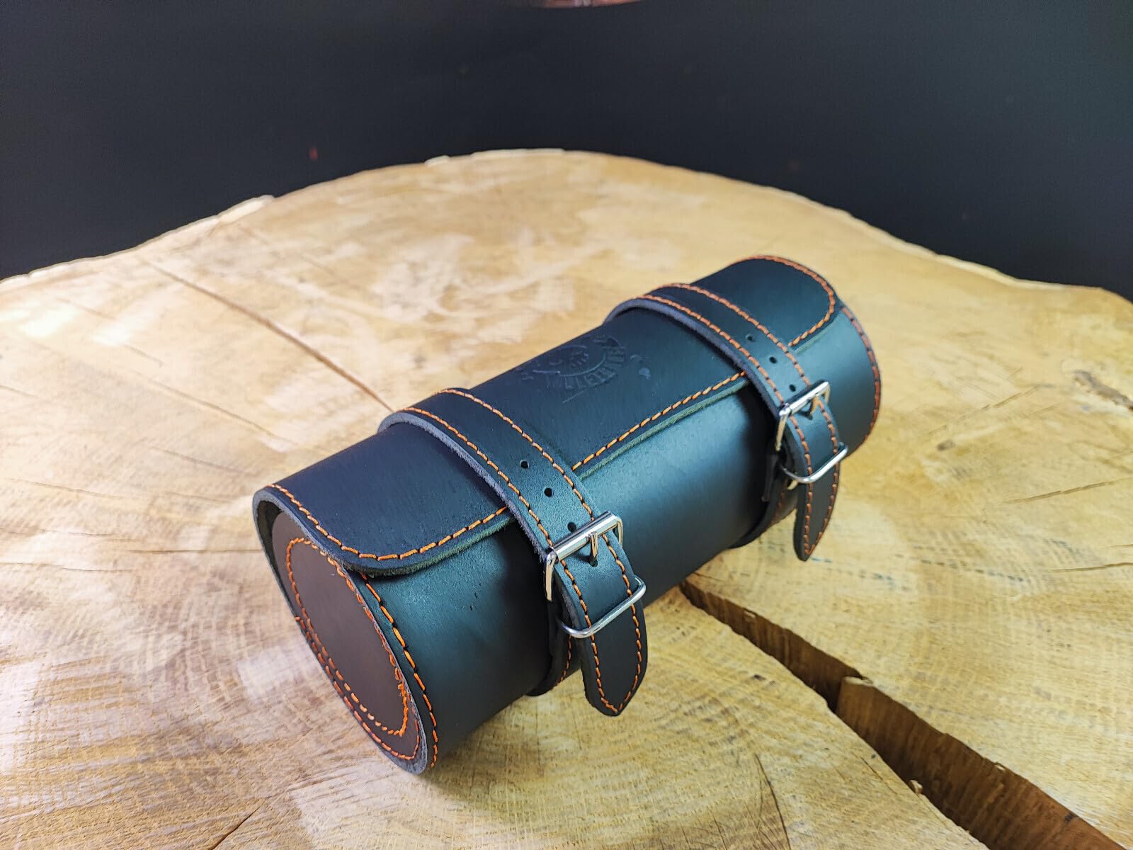 Tool Orange Werkzeugrolle kompatibel mit Harley Davidson Chopper Reisekoffer Lederrolle Werkzeugrolle Hot Rod HD Koffer Sissybar Gepäckrolle Motorradkoffer schwarz