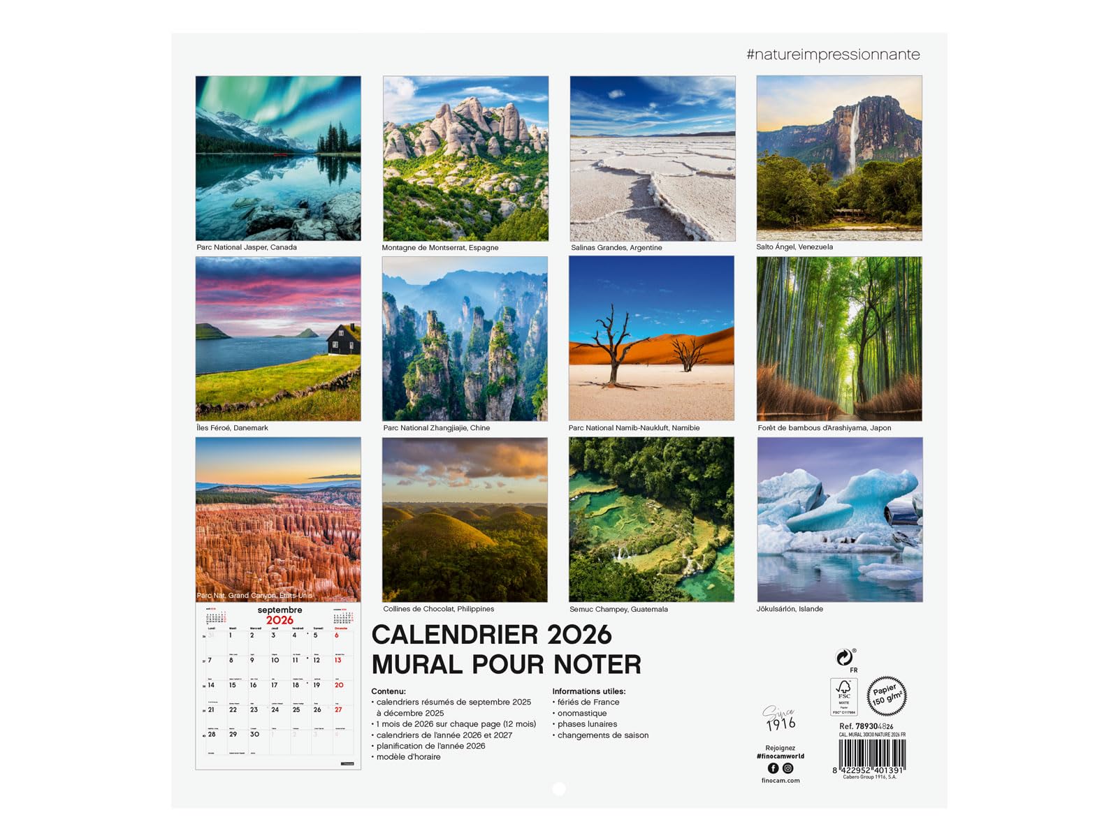 Finocam - Wandkalender 2026, 30 x 30 cm, maandoverzicht januari