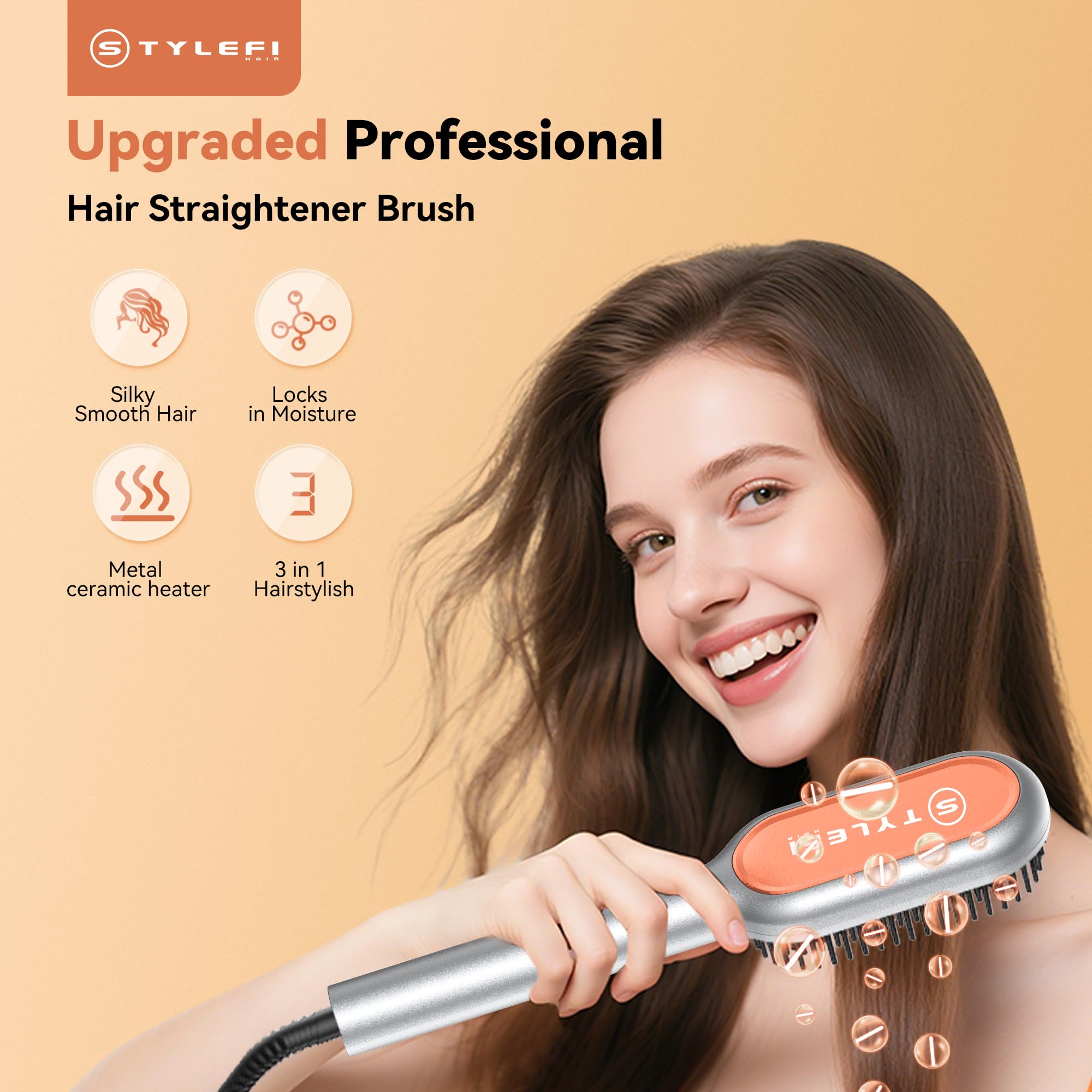 Cepillo Alisador de Pelo para Viaje, 5 Temperaturas Ajustables con Pantalla LED, Doble Voltaje 120-240V - Peine Alisador de Cabello Ligero para Mujer, Anti-escaldaduras