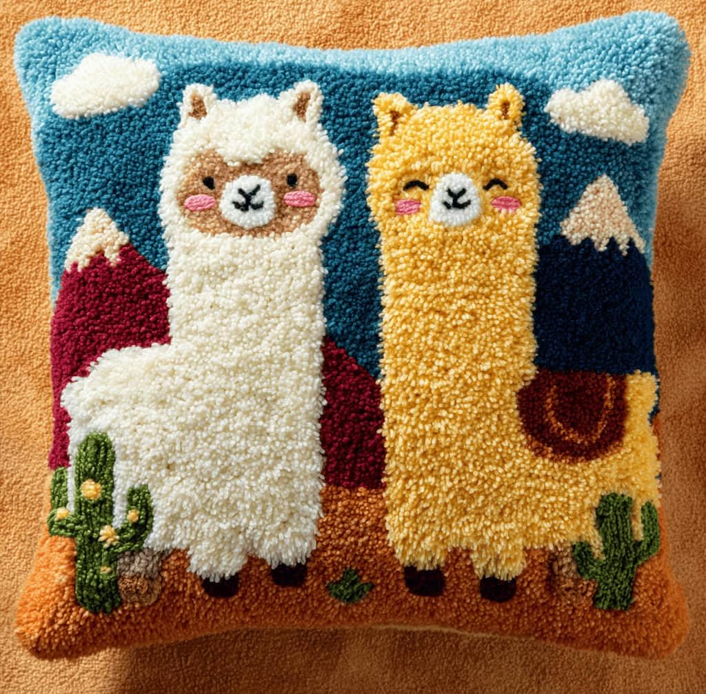 Kitquiver Latch Hook Kits for Adults Alpaca Rug Cover Pillowcase Beginner DIY Needlework Embroidery Kits Handmade Set Craft Sofa Home Decor 43X43Cm