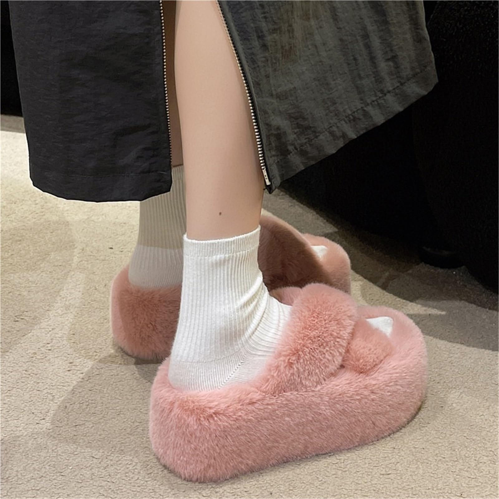 Zapatillas Esponjosas Cruzadas Zapatillas de algodón con Parte Inferior Gruesa Cruzada al Aire Libre for Mujer for Ropa Informal otoño e Invierno