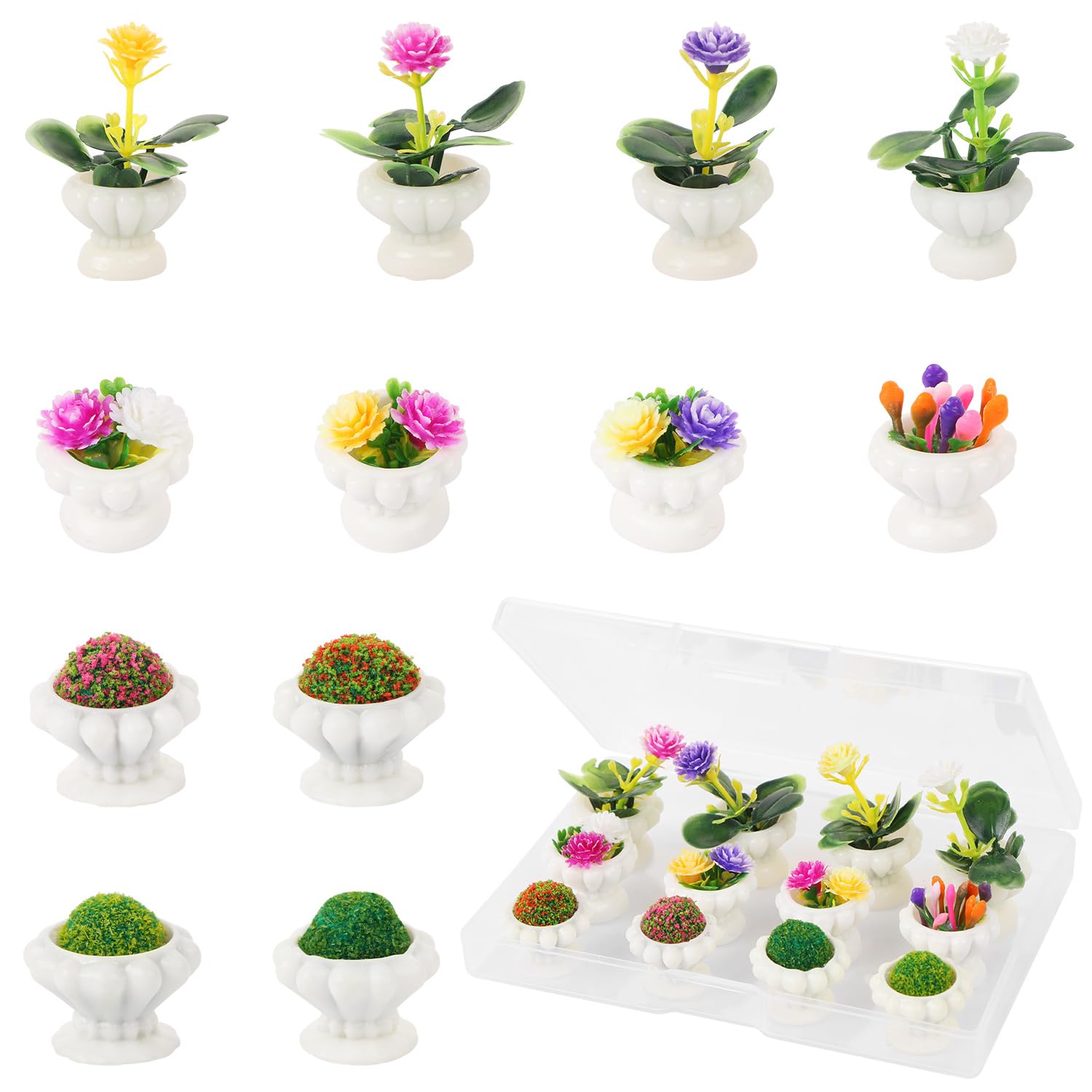 UHOMENY 12pcs Mini Flowers Vase Bouquet White Potted Plants Tiny Fairy Garden Dollhouse Floral Accessories Kits for DIY Crafts Miniature Flowers Figurines Fake Plant Pots Car Cake Terrarium Landscape