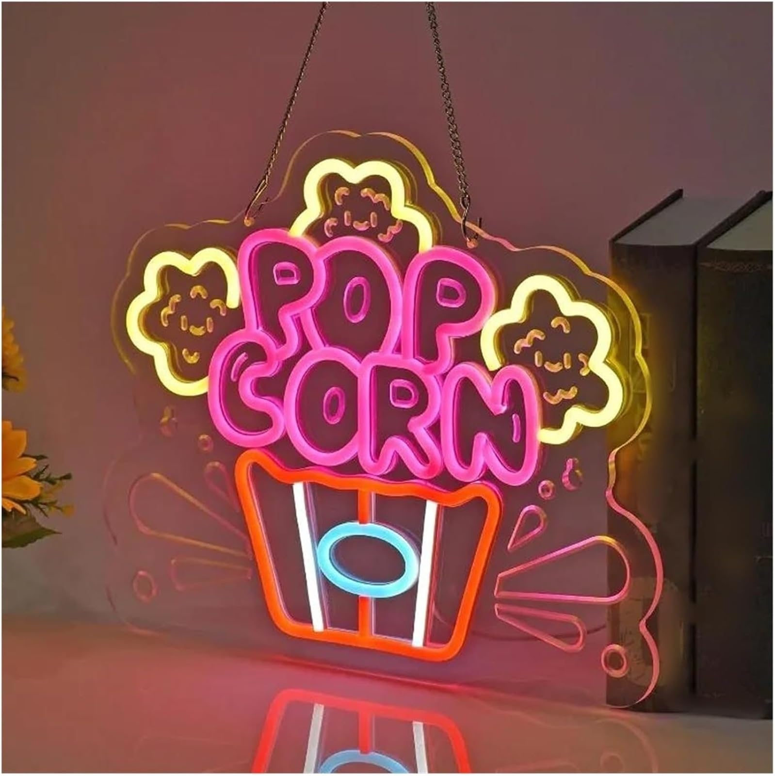 luz de neón Letrero de neón para palomitas maíz, decoración pared para tienda aperitivos, cine, restaurante, postres y fiestas